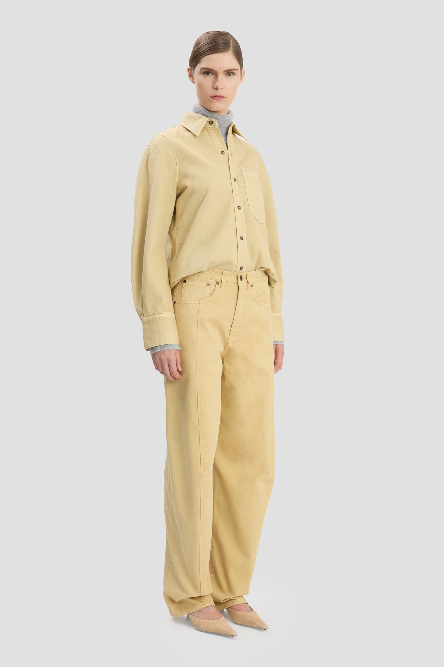 Shoulder Detail Slim Shirt In Butter Yellow