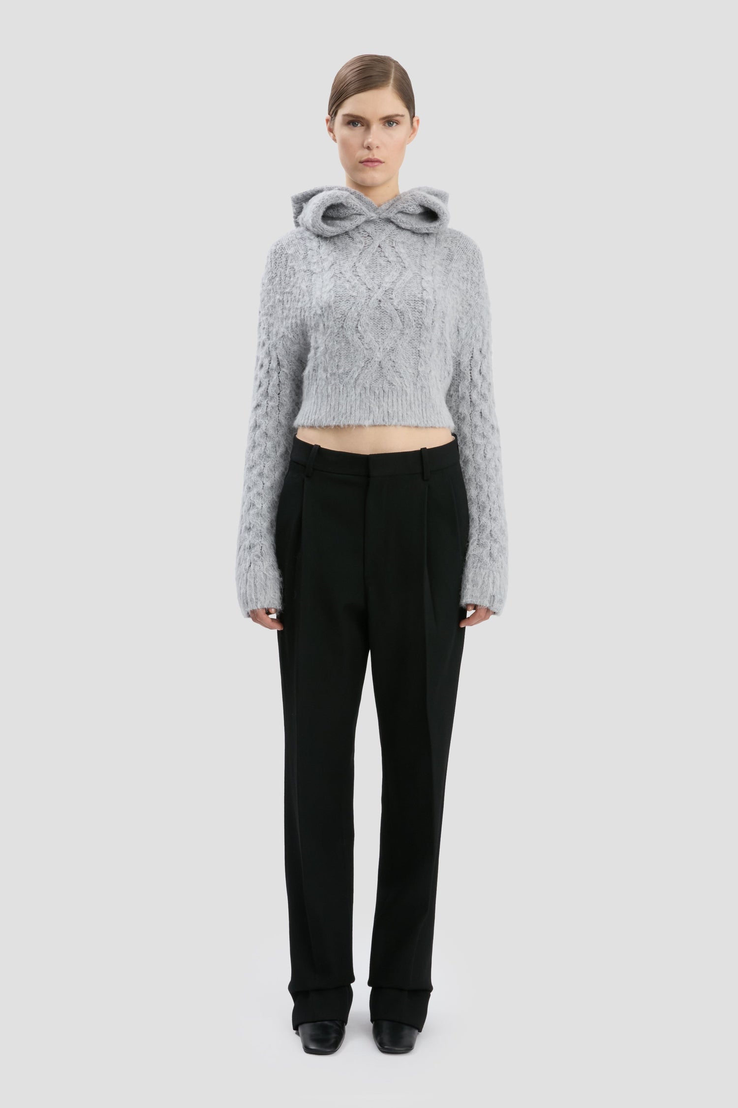 Pull Torsadé Court Gris Chiné