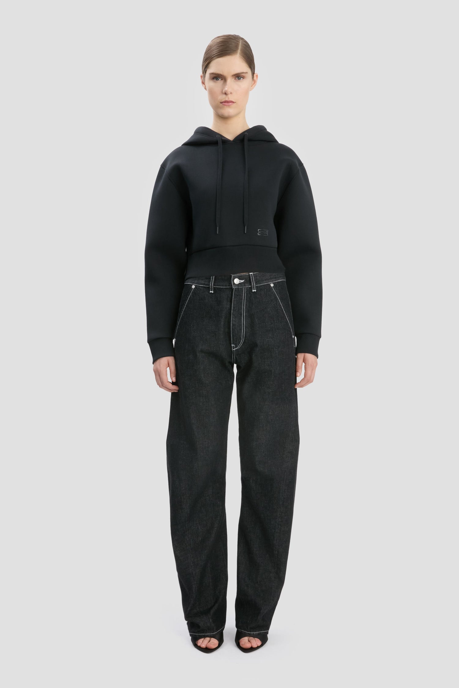 Cropped Structured Hoodie In Black