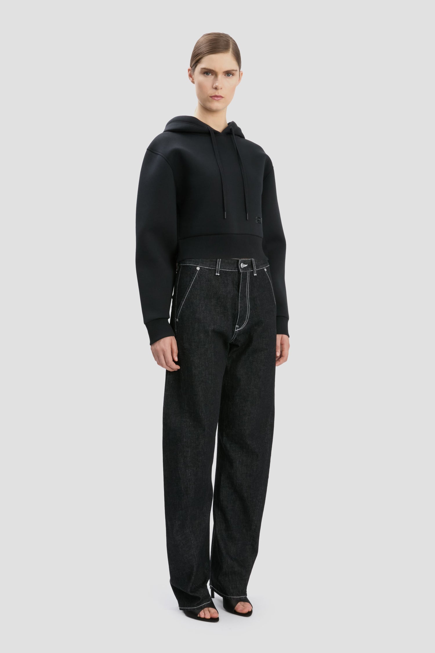 Cropped Structured Hoodie In Black