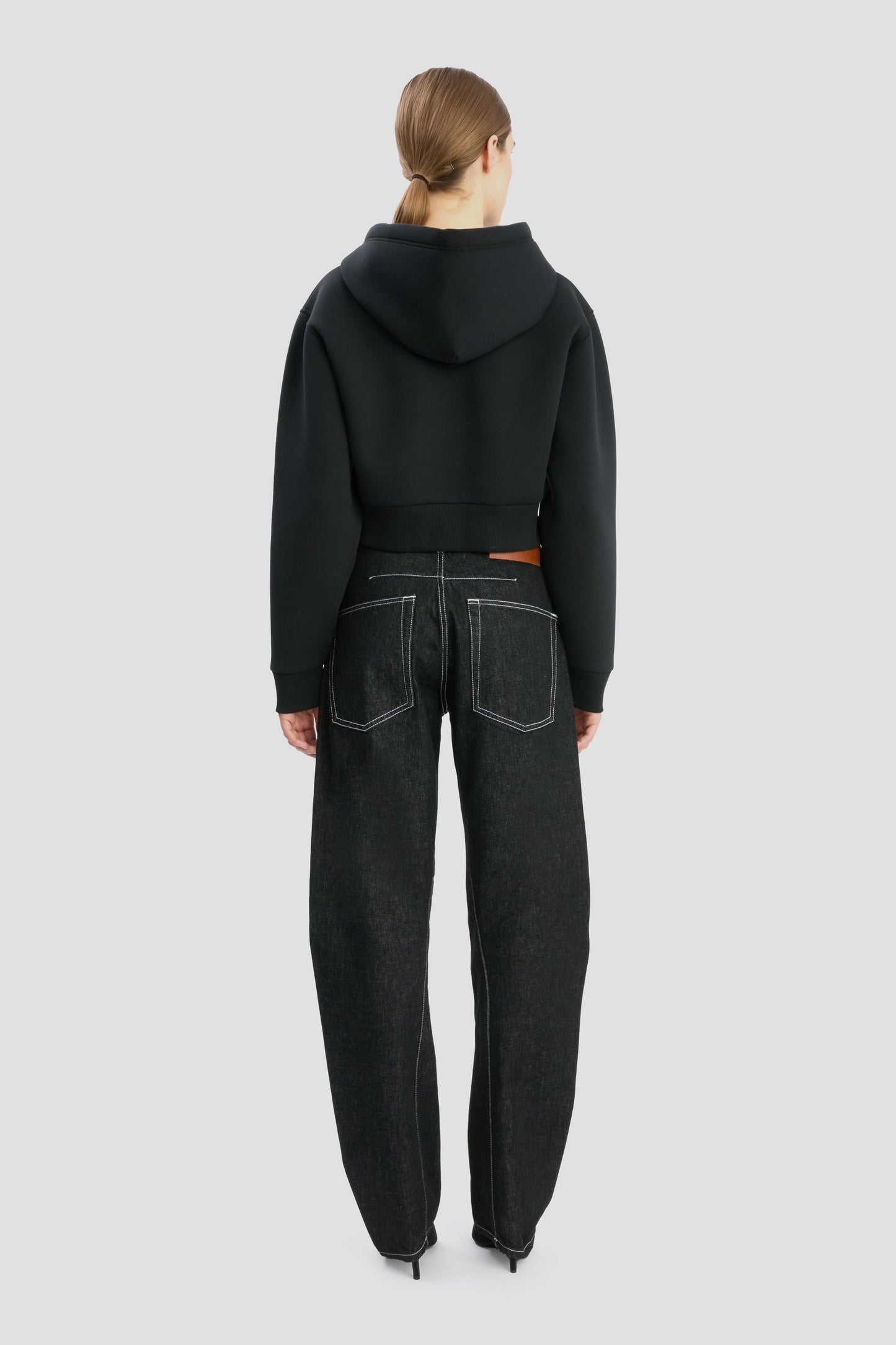 Cropped Structured Hoodie In Black