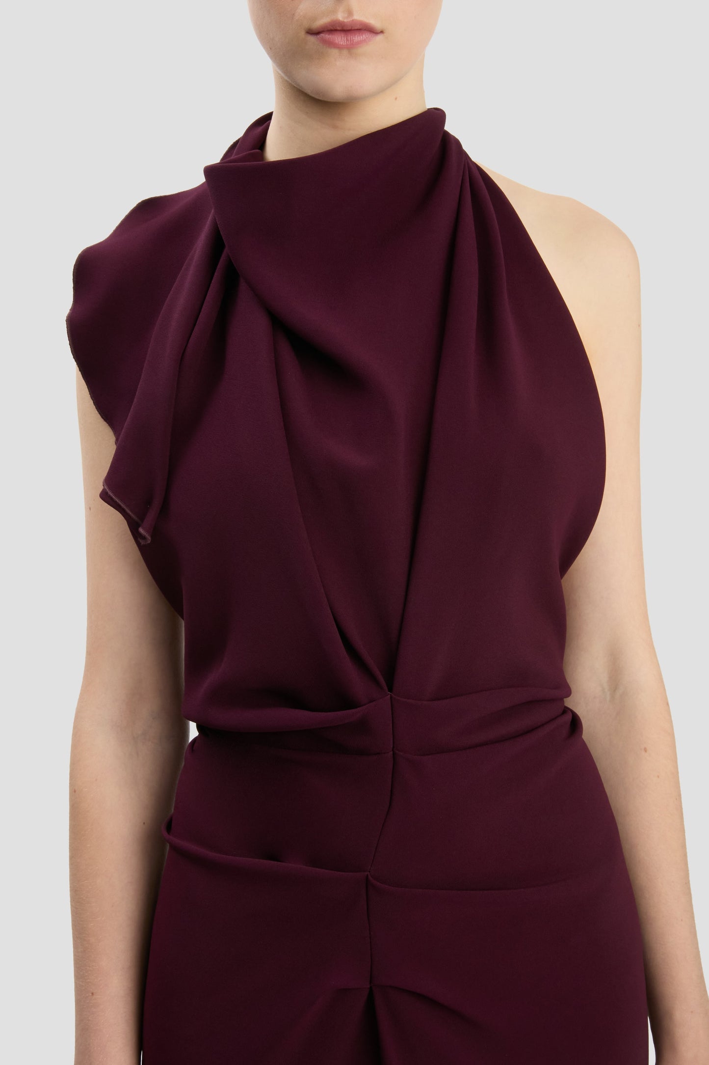 Backless Scarf Detail Midi Dress In Merlot