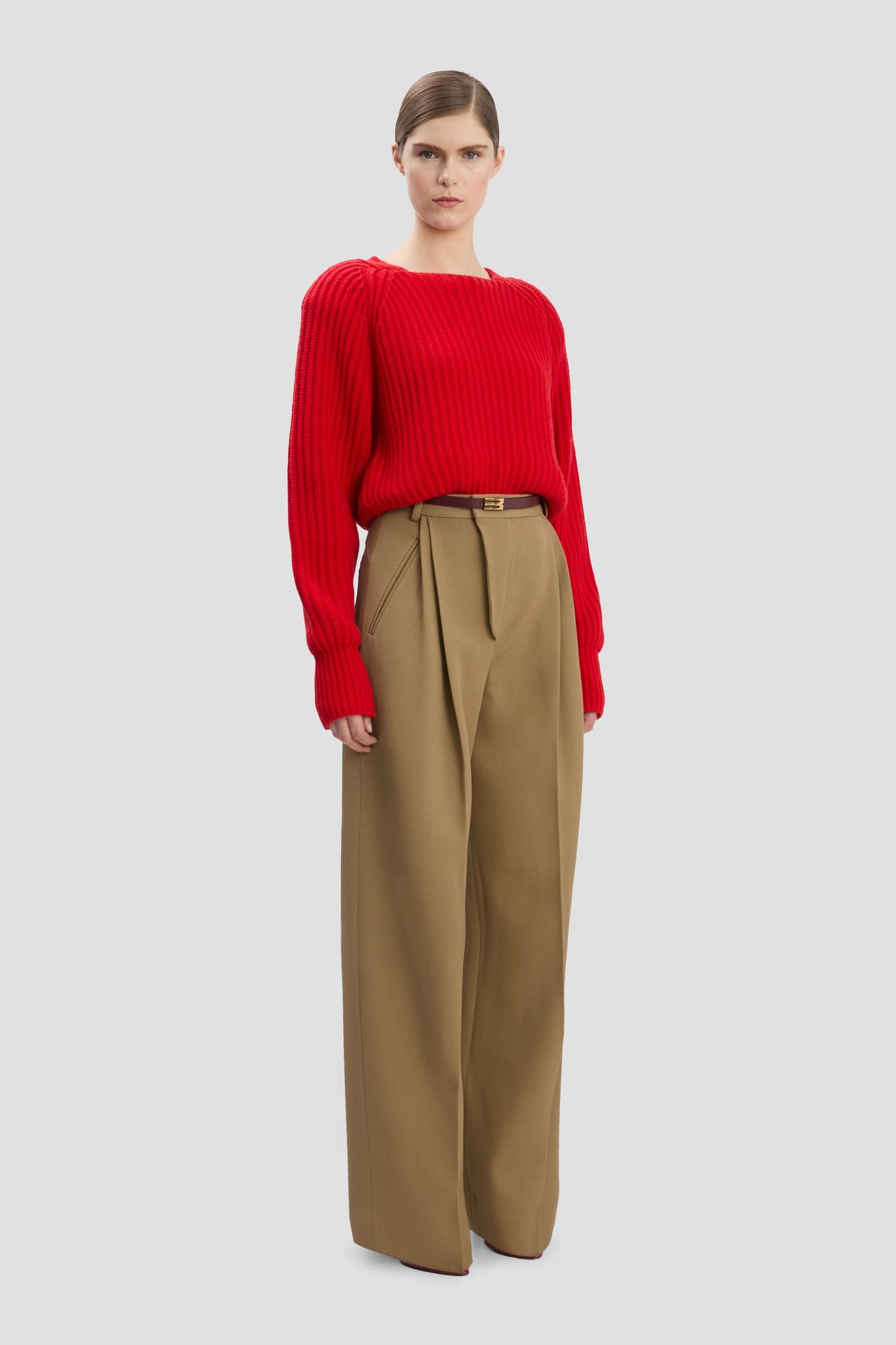 Wide Leg Trouser In Dark Camel