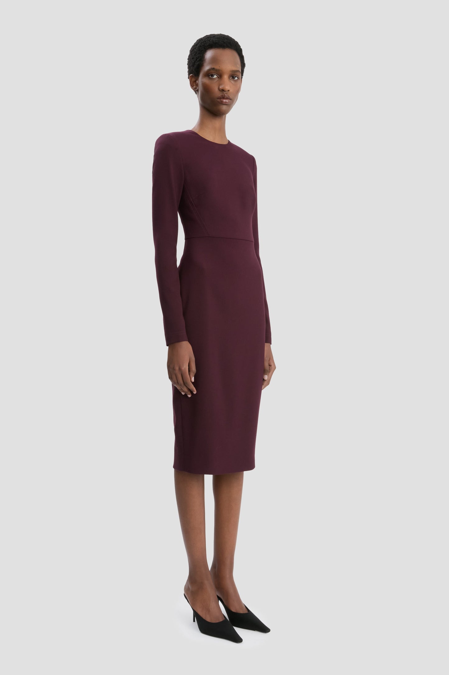 Long Sleeve T-Shirt Fitted Dress In Deep Mahogany