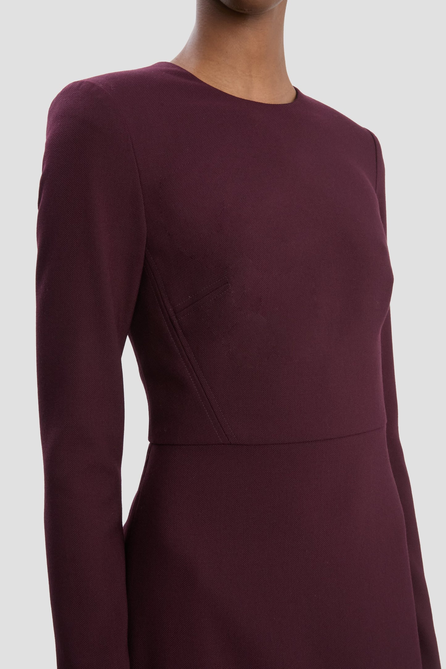 Long Sleeve T-Shirt Fitted Dress In Deep Mahogany