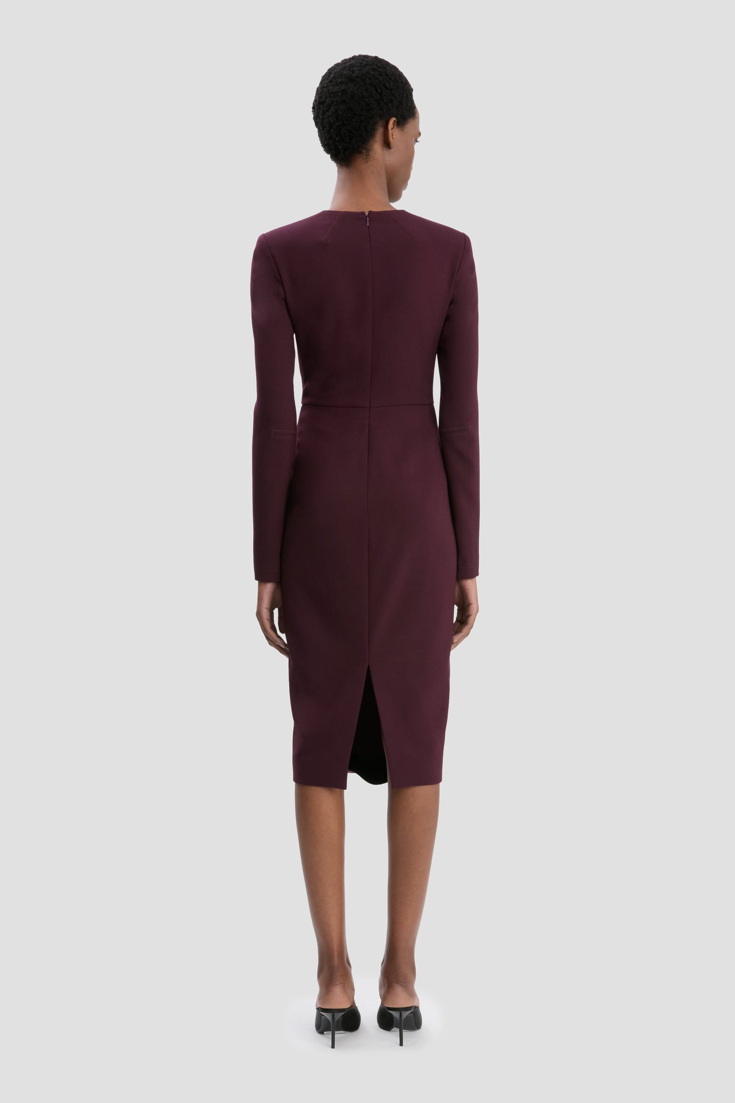 Long Sleeve T-Shirt Fitted Dress In Deep Mahogany