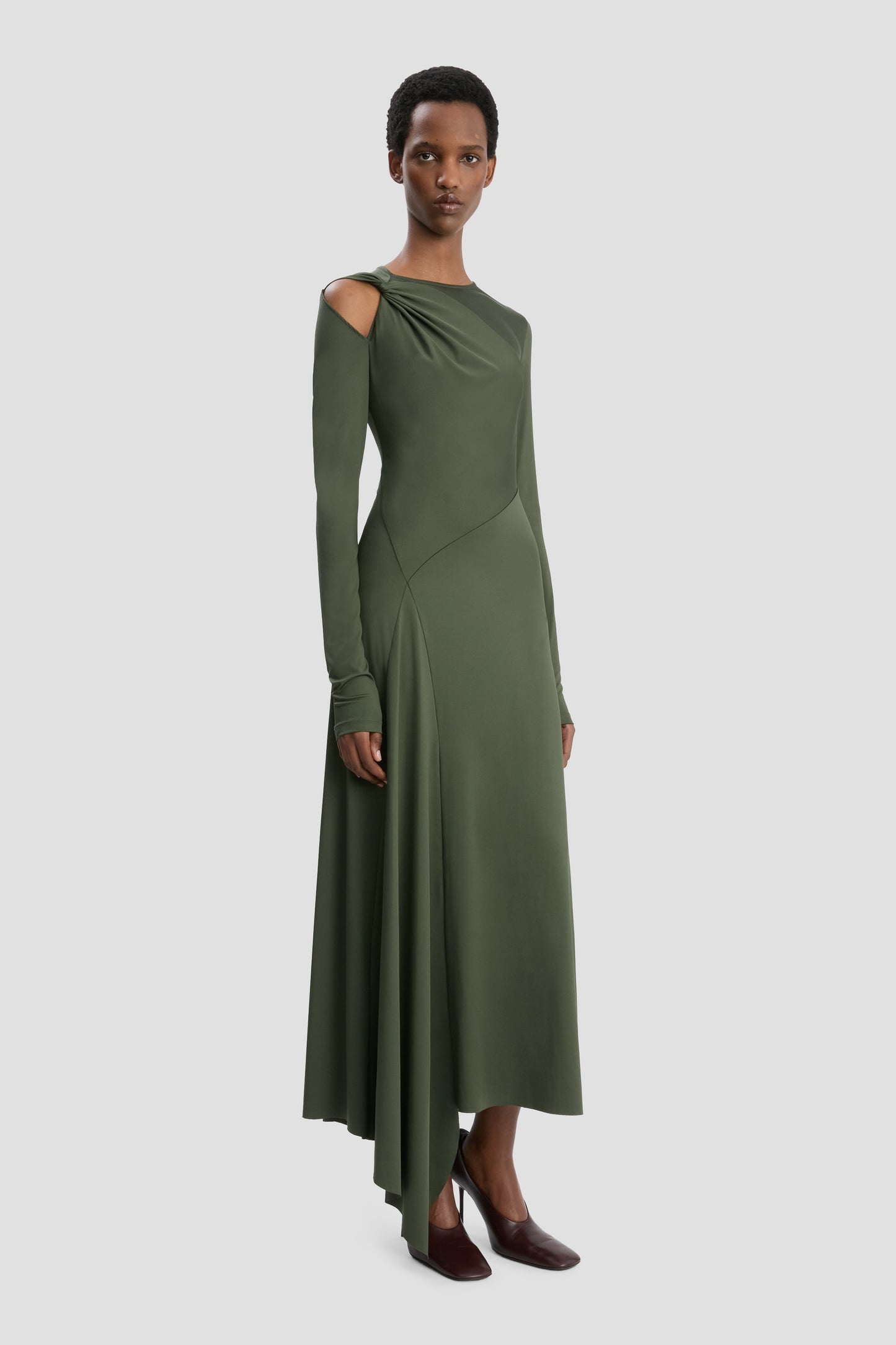 Twist Armhole Detail Midi Dress In Oregano