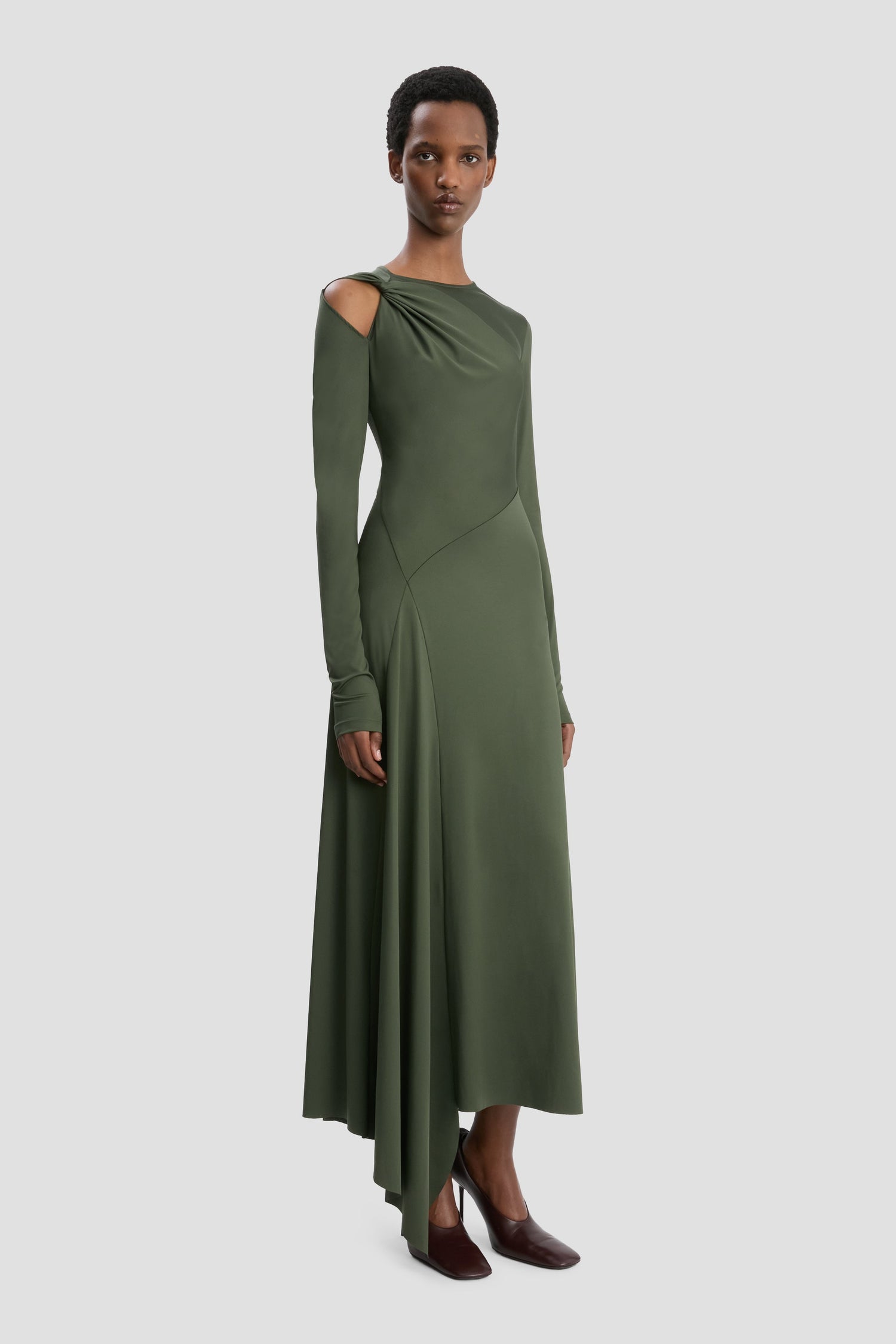Twist Armhole Detail Midi Dress In Oregano