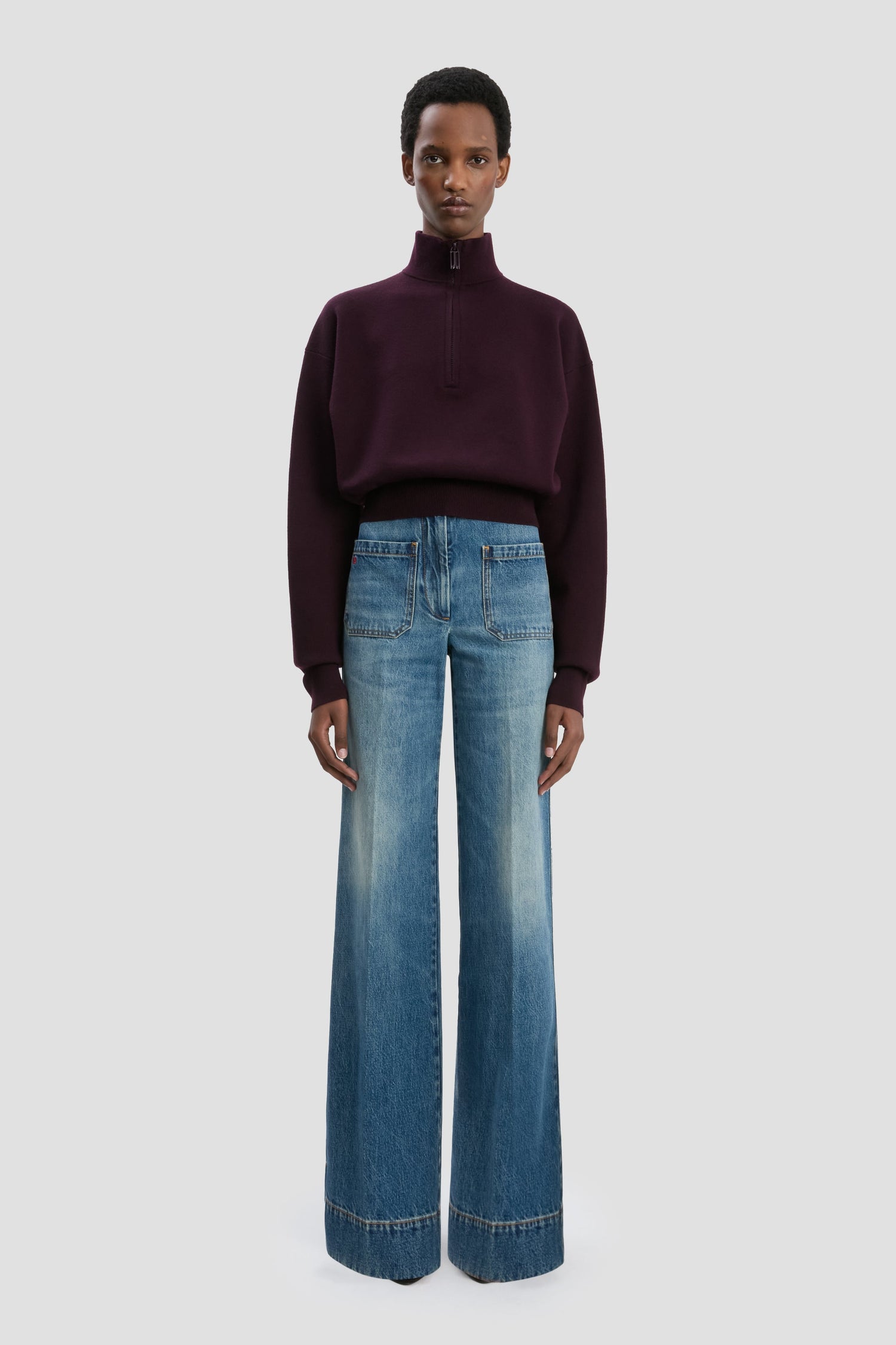 Pull demi-zippé en mérinos Merlot