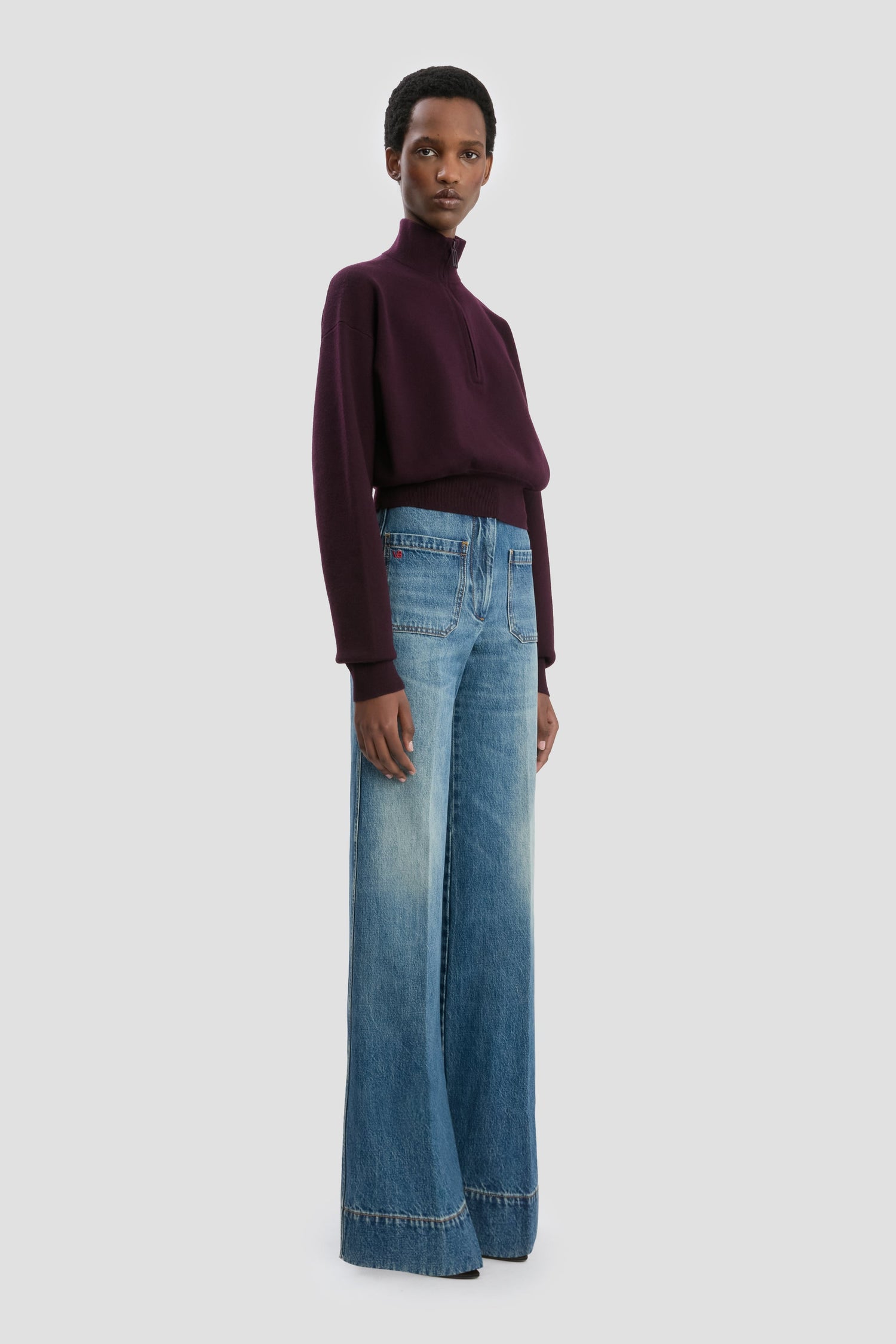 Pull demi-zippé en mérinos Merlot