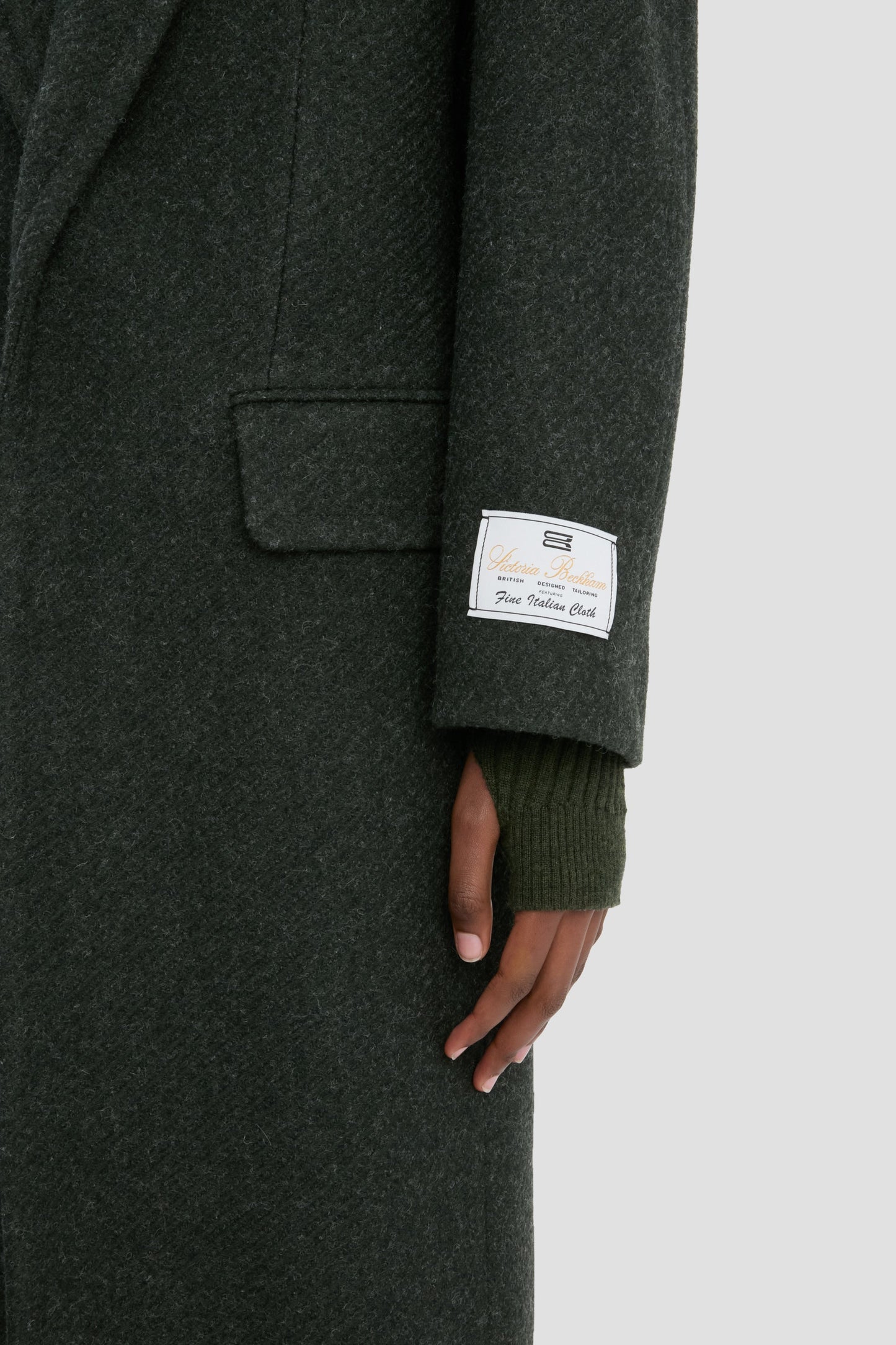 Curved Sleeve Overcoat In Dark Olive Melange