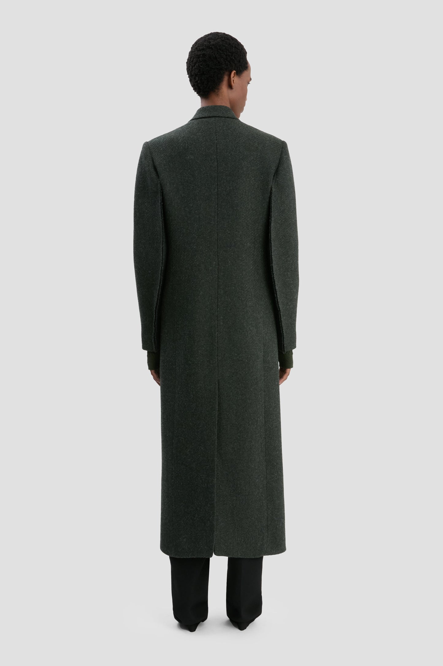 Curved Sleeve Overcoat In Dark Olive Melange