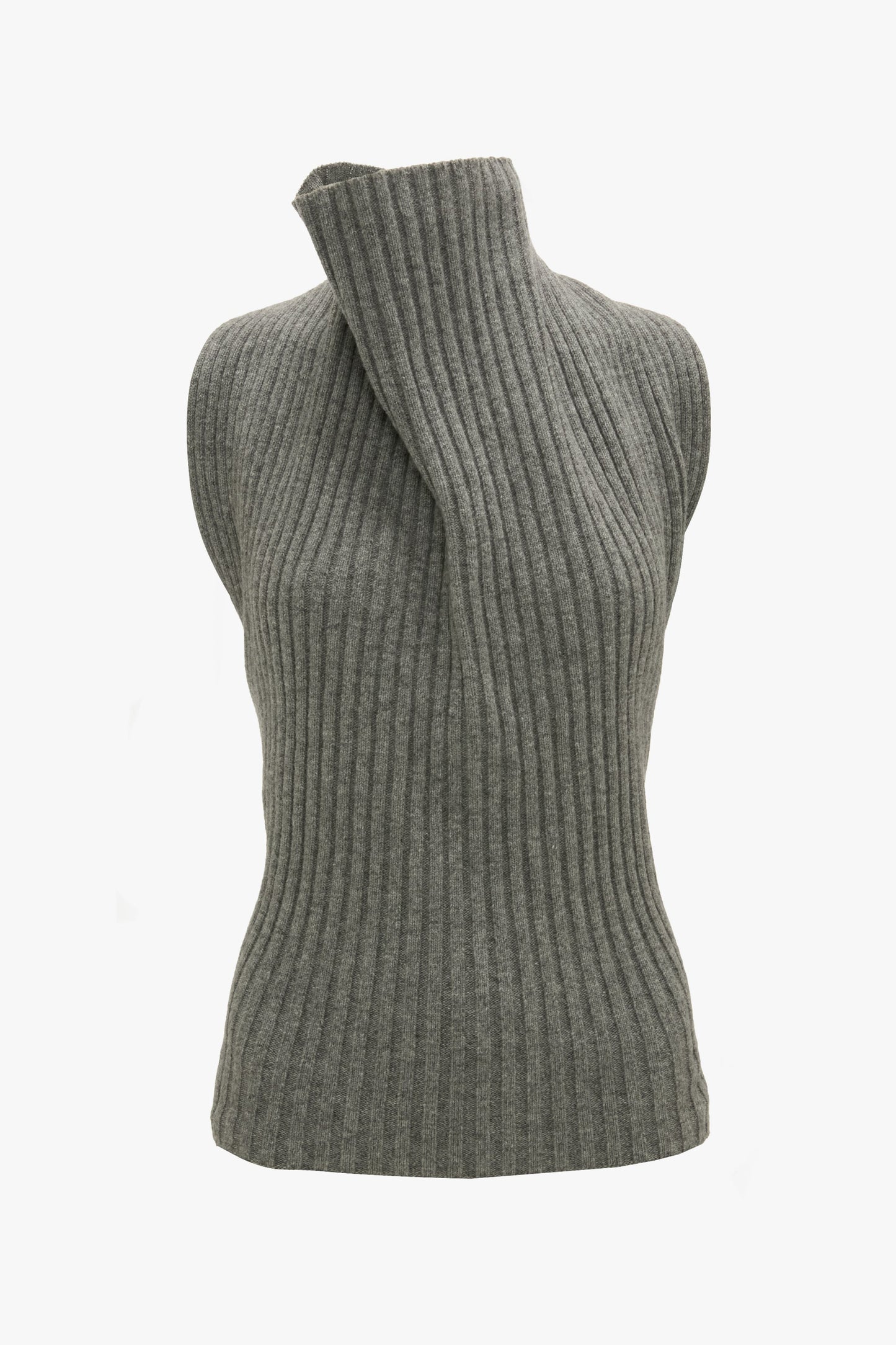 Draped Sleeveless Rib Top In Grey Melange