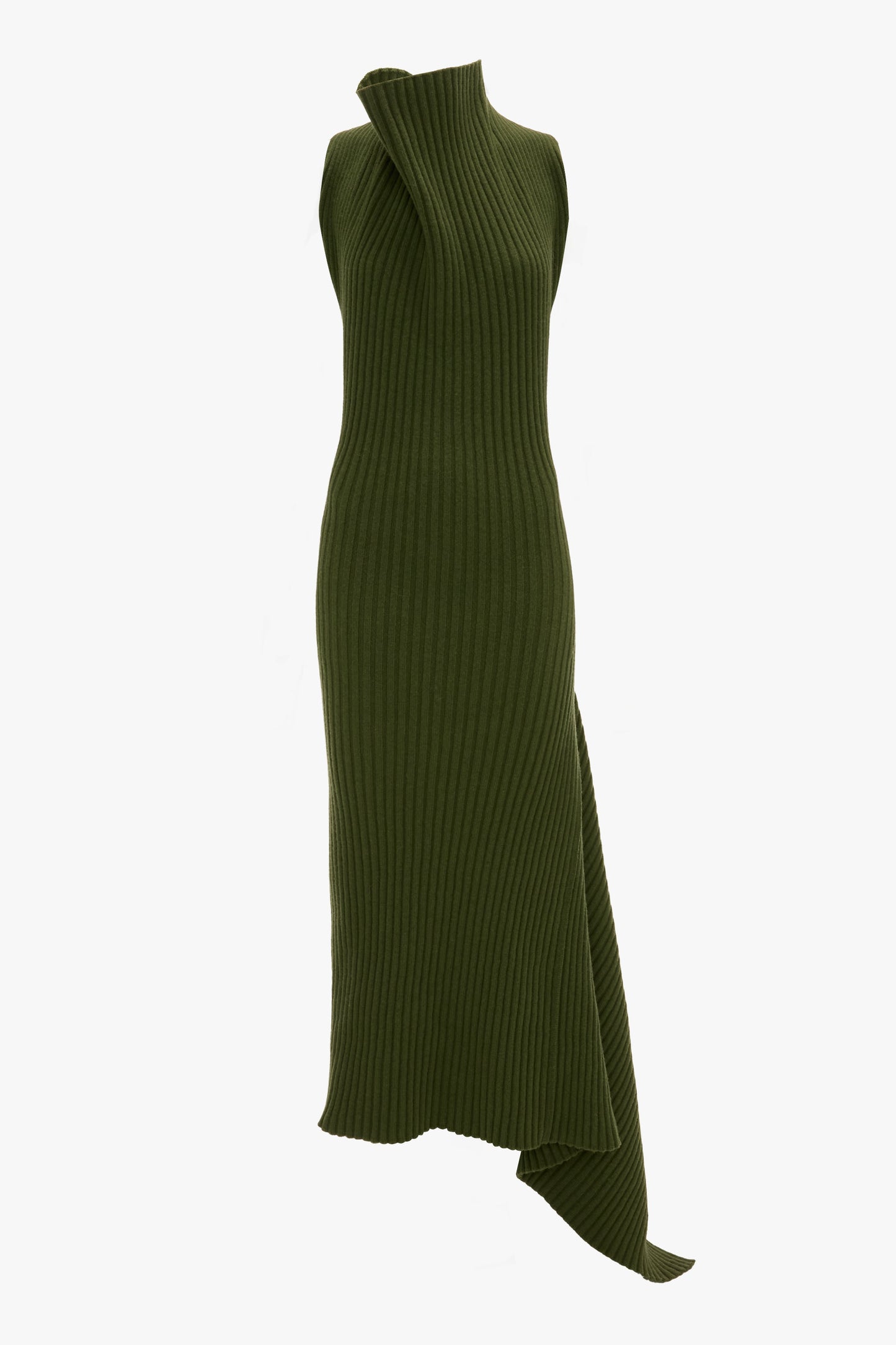 Draped Sleeveless Rib Midi Dress In Oregano