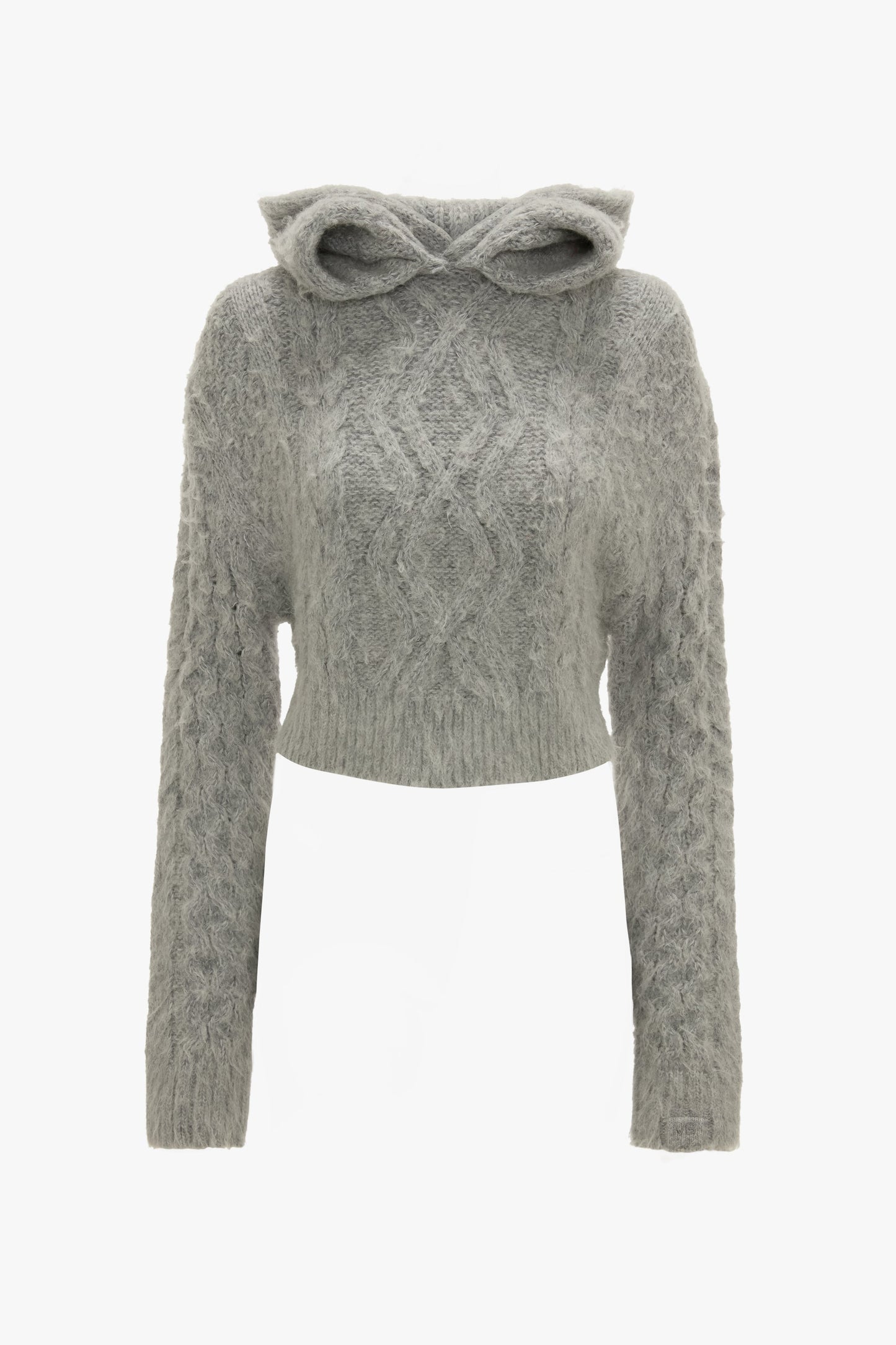 Cropped Cable Jumper In Grey Melange