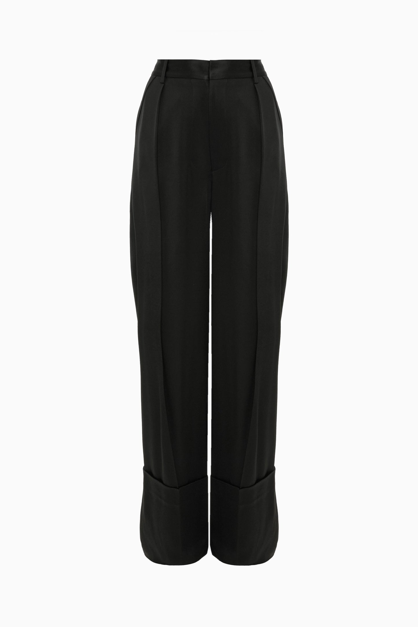 Wide Leg Turn-Up Trouser In Black