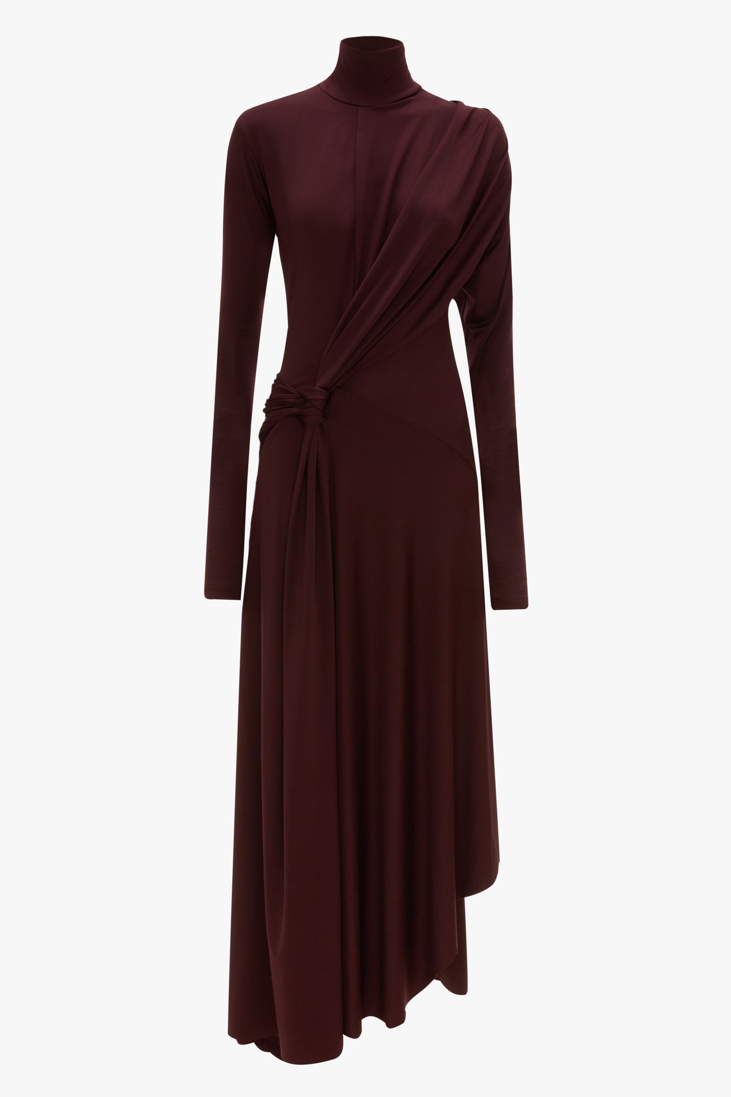 Twist Detail High Neck Midi Dress In Merlot