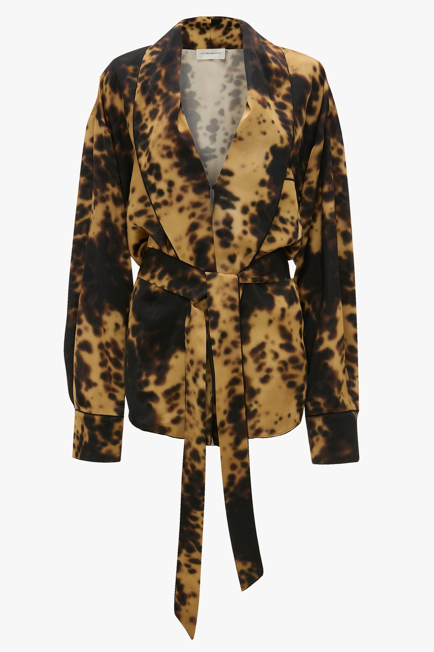 Pyjama Wrap Blouse In Olive Brown Print