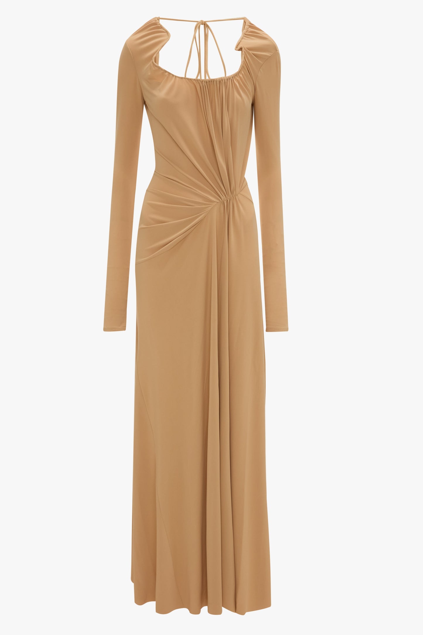 Asymmetric Structured Neckline Gown In Dune Beige