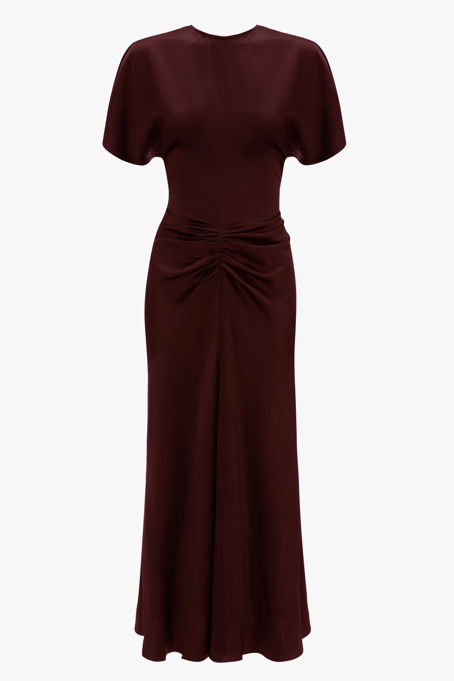 Gathered Waist Midi Dress In Merlot