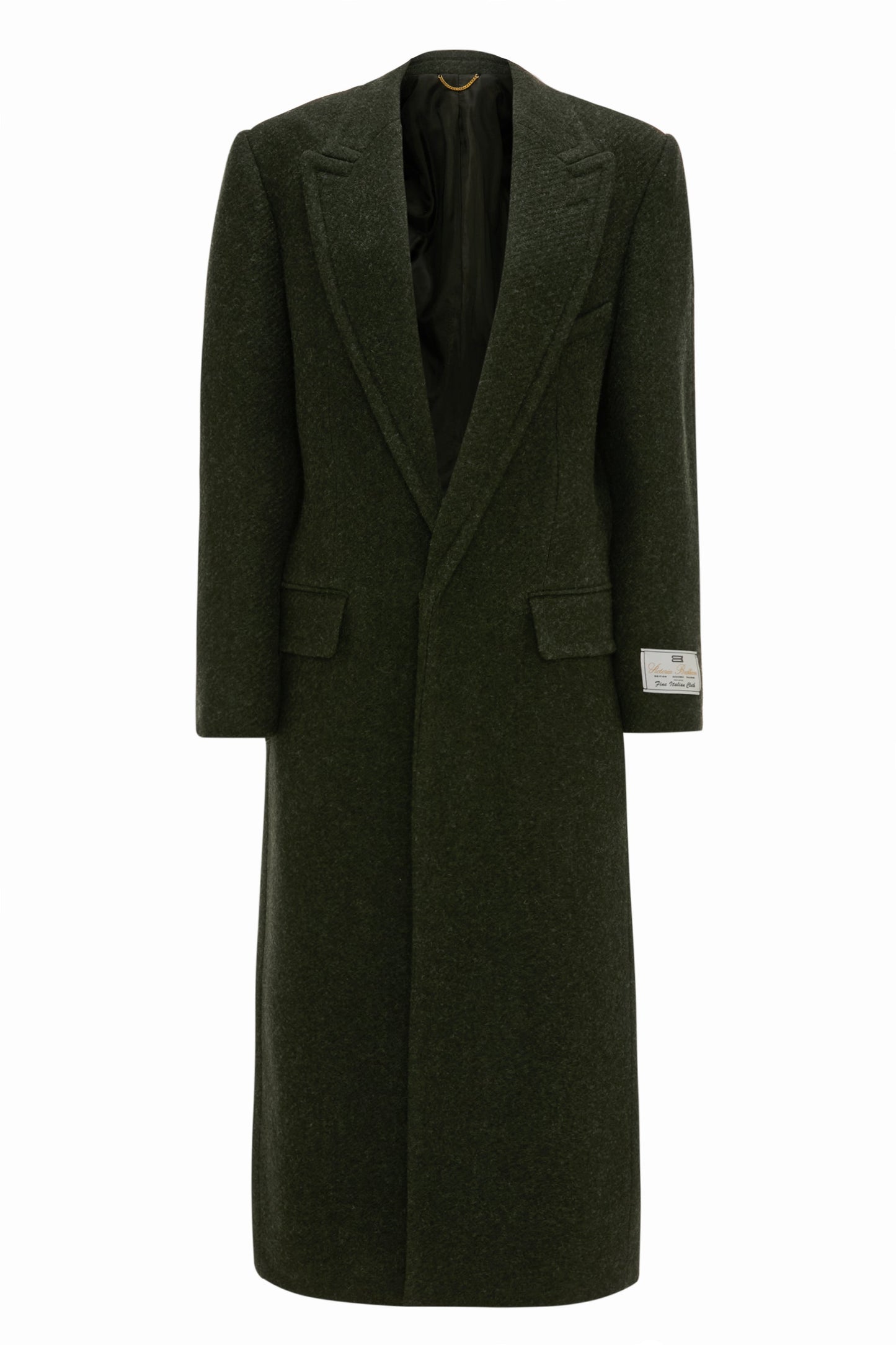 Curved Sleeve Overcoat In Dark Olive Melange