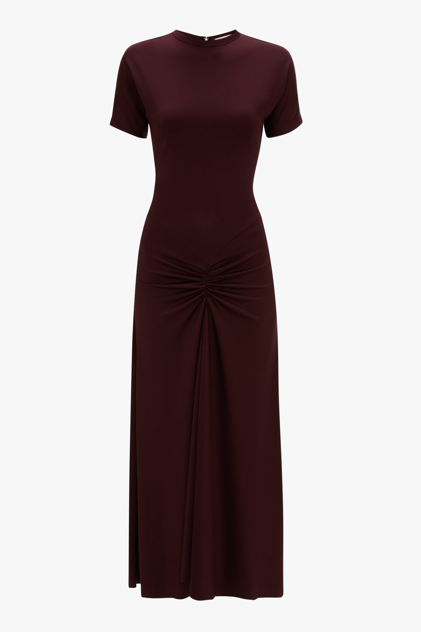 Gathered Waist T-Shirt Midi Dress In Merlot