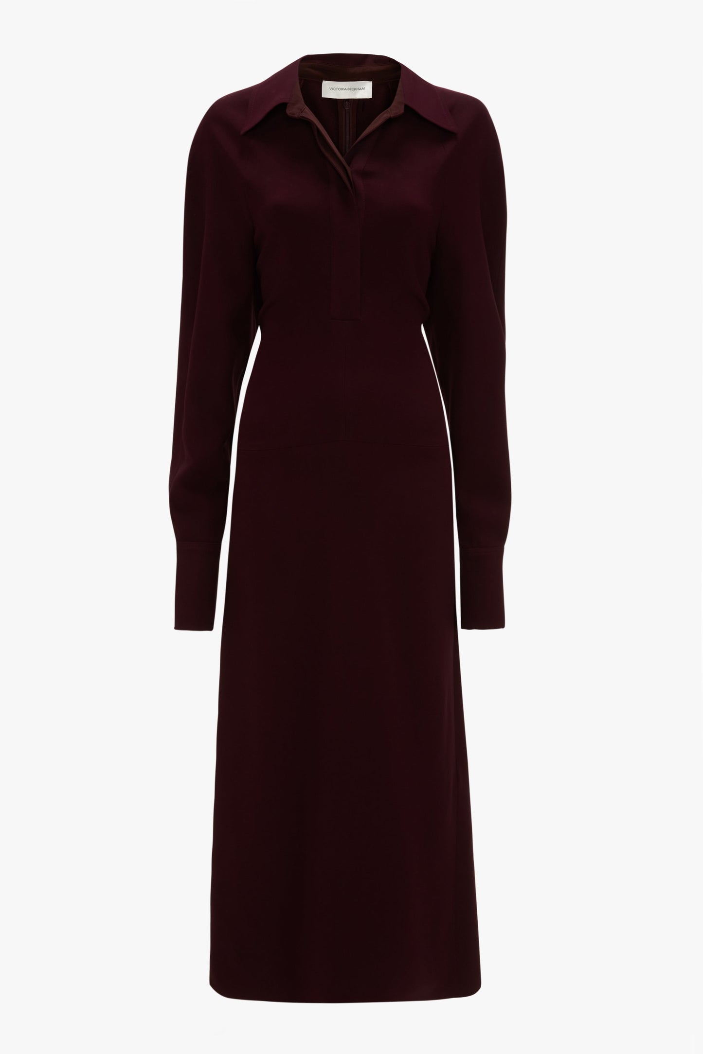 Long Sleeve Polo Collar Midi Dress In Merlot