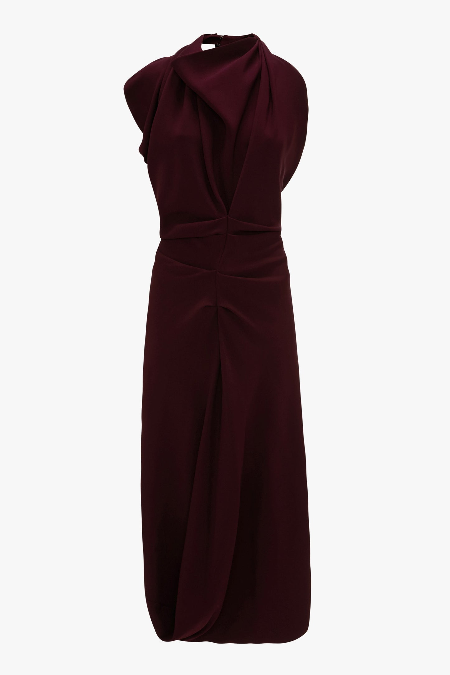 Backless Scarf Detail Midi Dress In Merlot