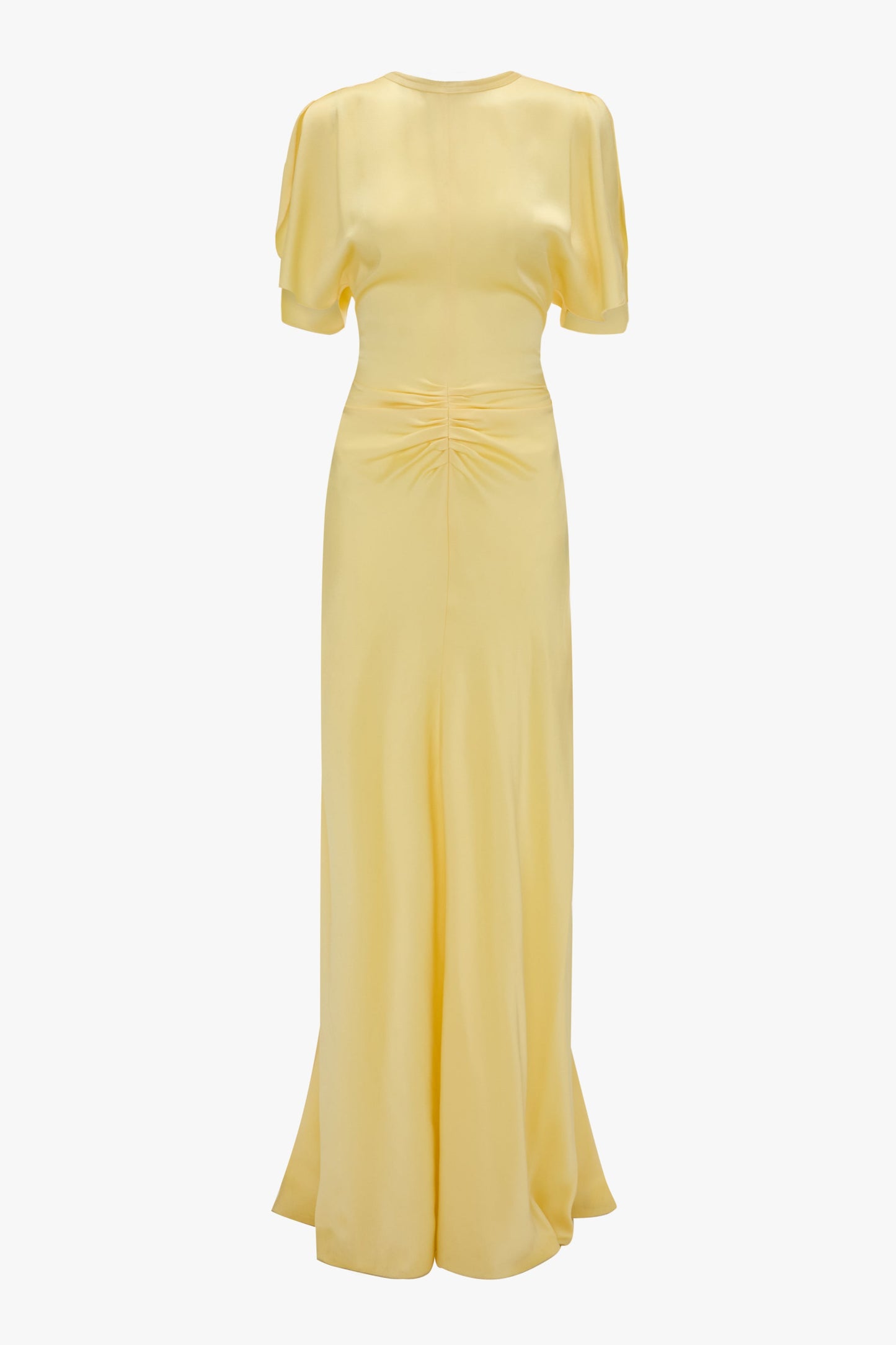 Gathered Waist Floor-Length Dress In Daffodil Yellow