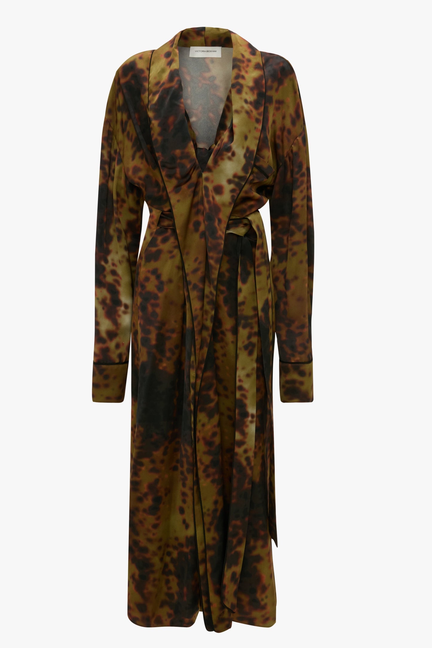 Wrap Detail Midi Dress In Olive Brown Print