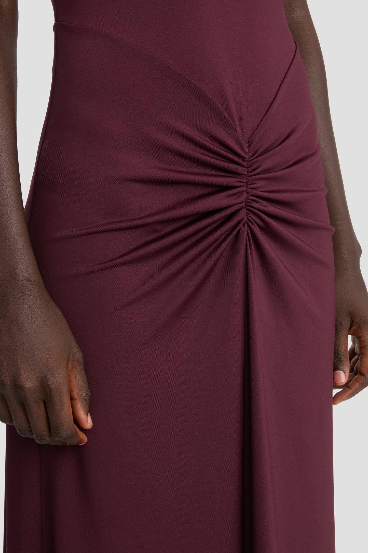 Gathered Waist T-Shirt Midi Dress In Merlot