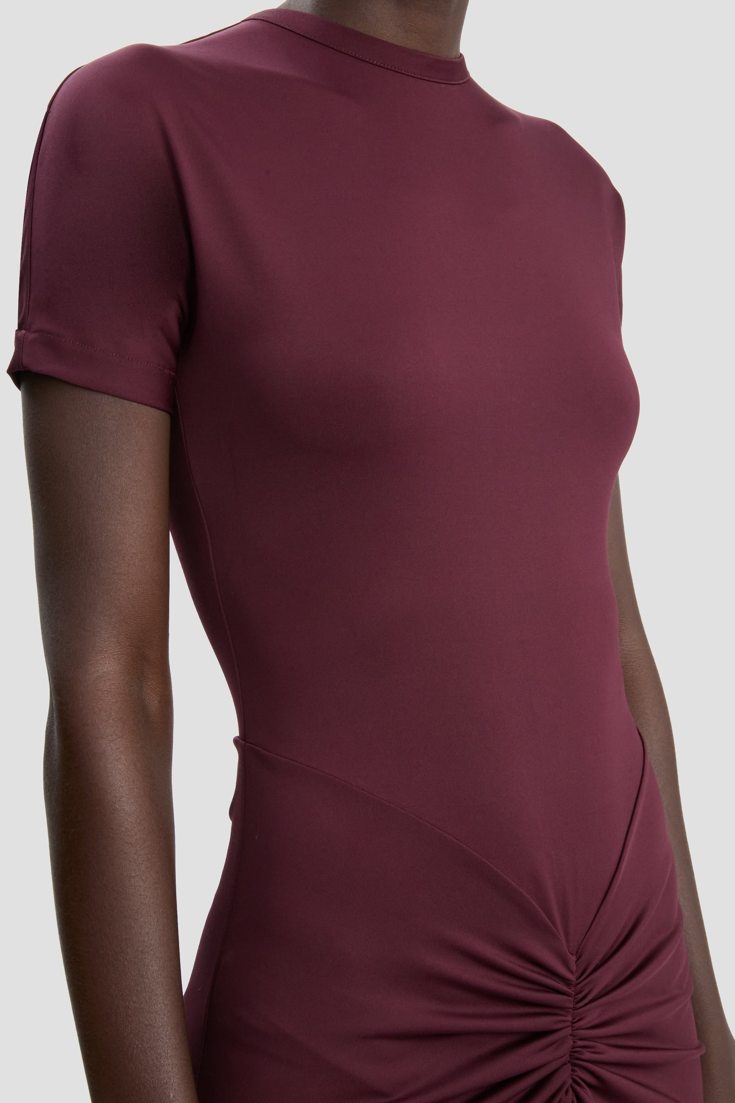 Gathered Waist T-Shirt Midi Dress In Merlot
