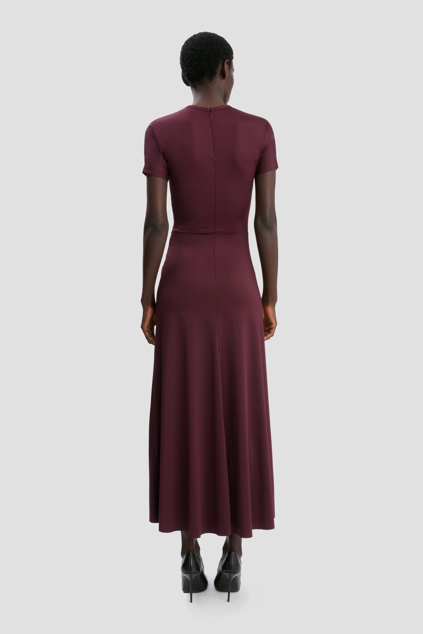Gathered Waist T-Shirt Midi Dress In Merlot