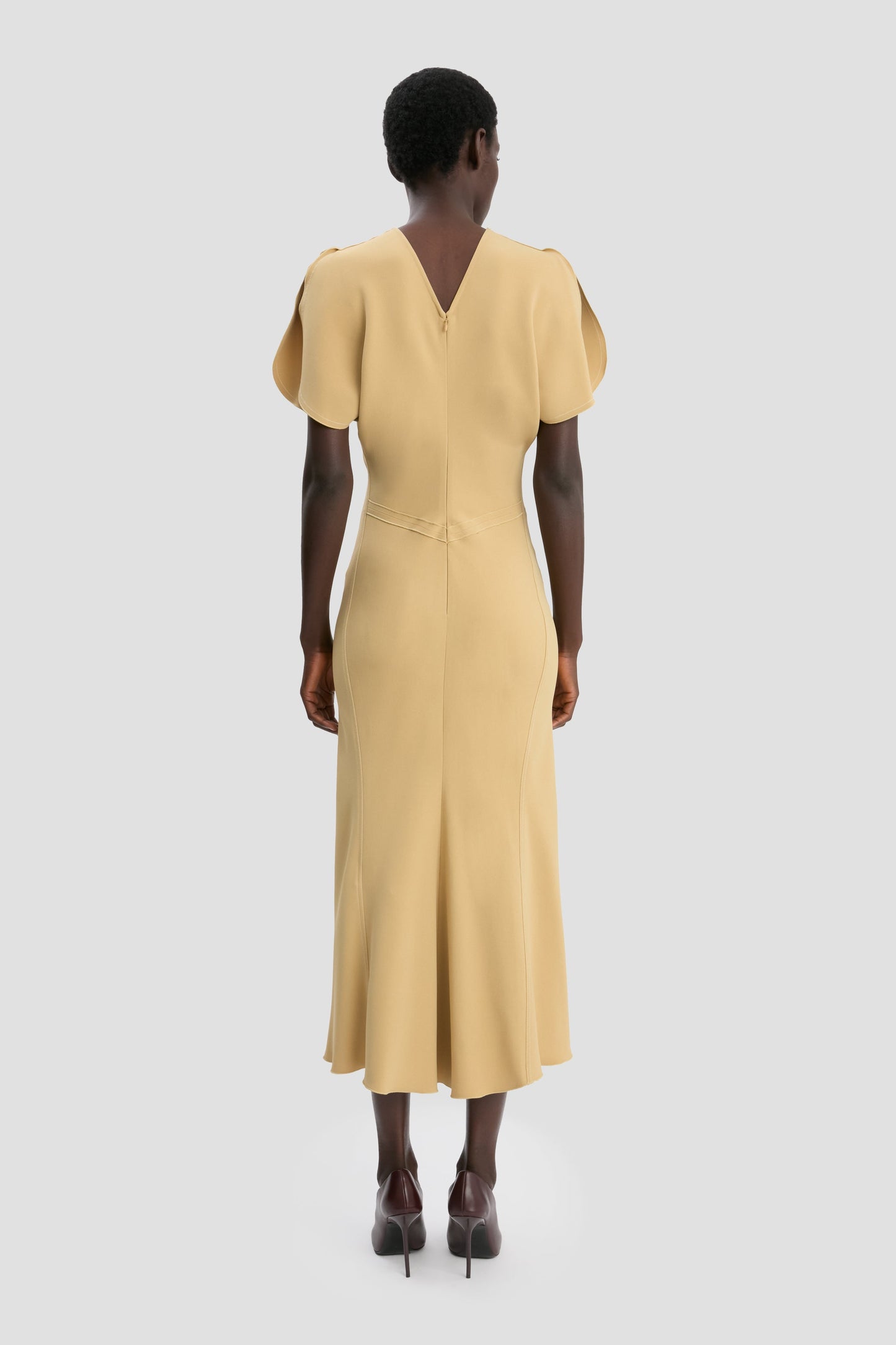 Gathered Waist Midi Dress In Honey