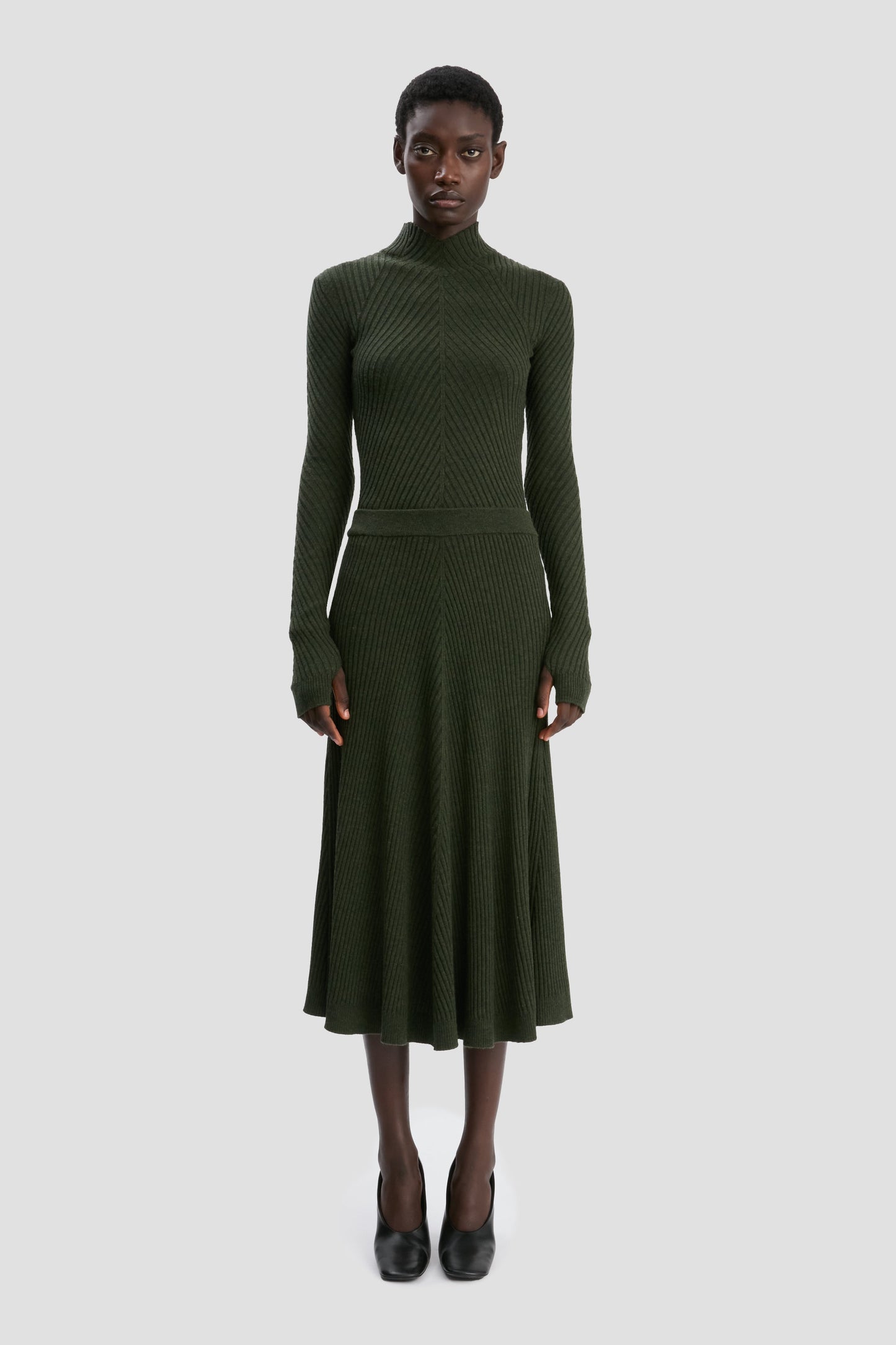 Ribbed Knit Midi Skirt In Oregano