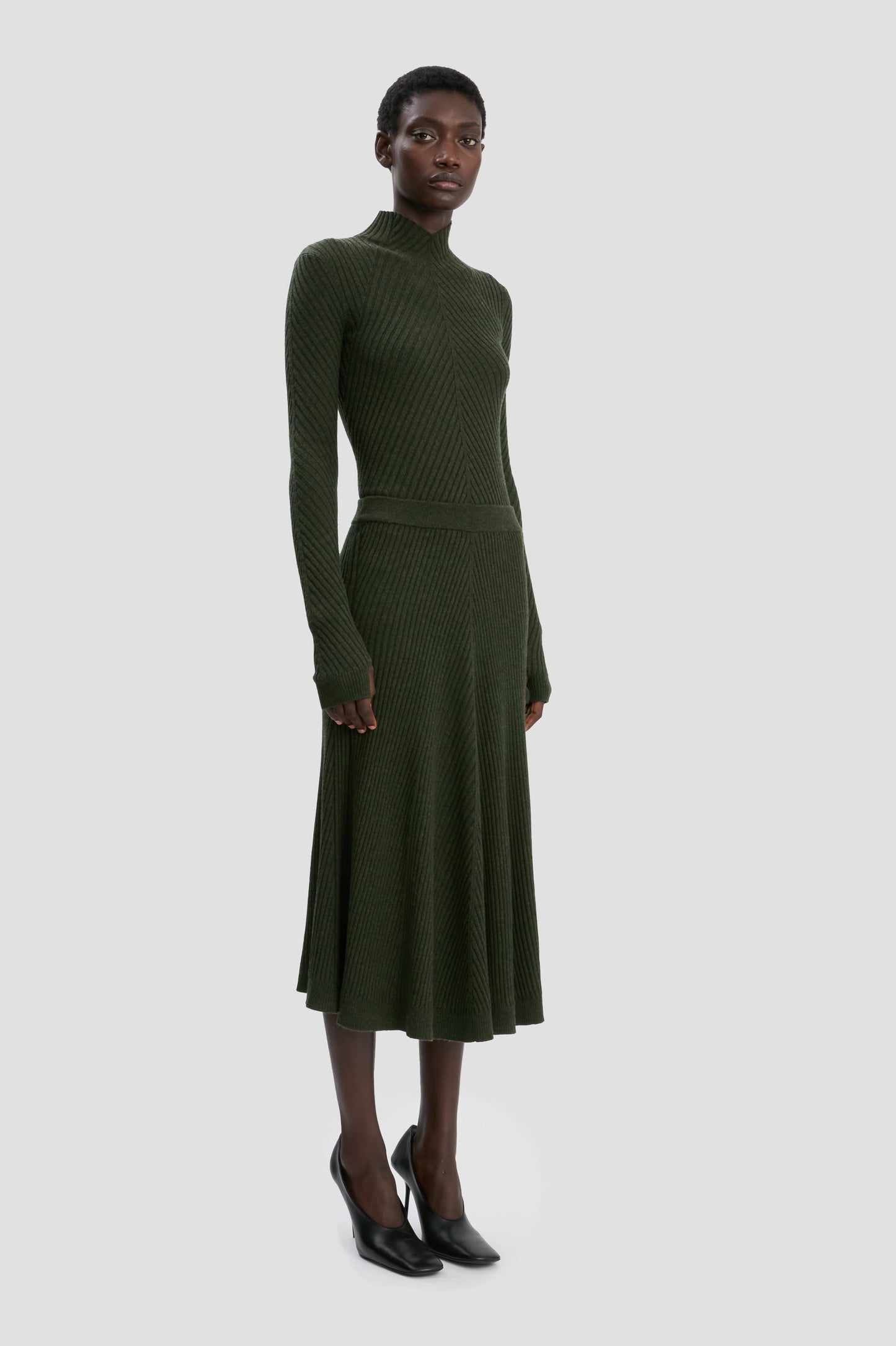 Ribbed Knit Midi Skirt In Oregano