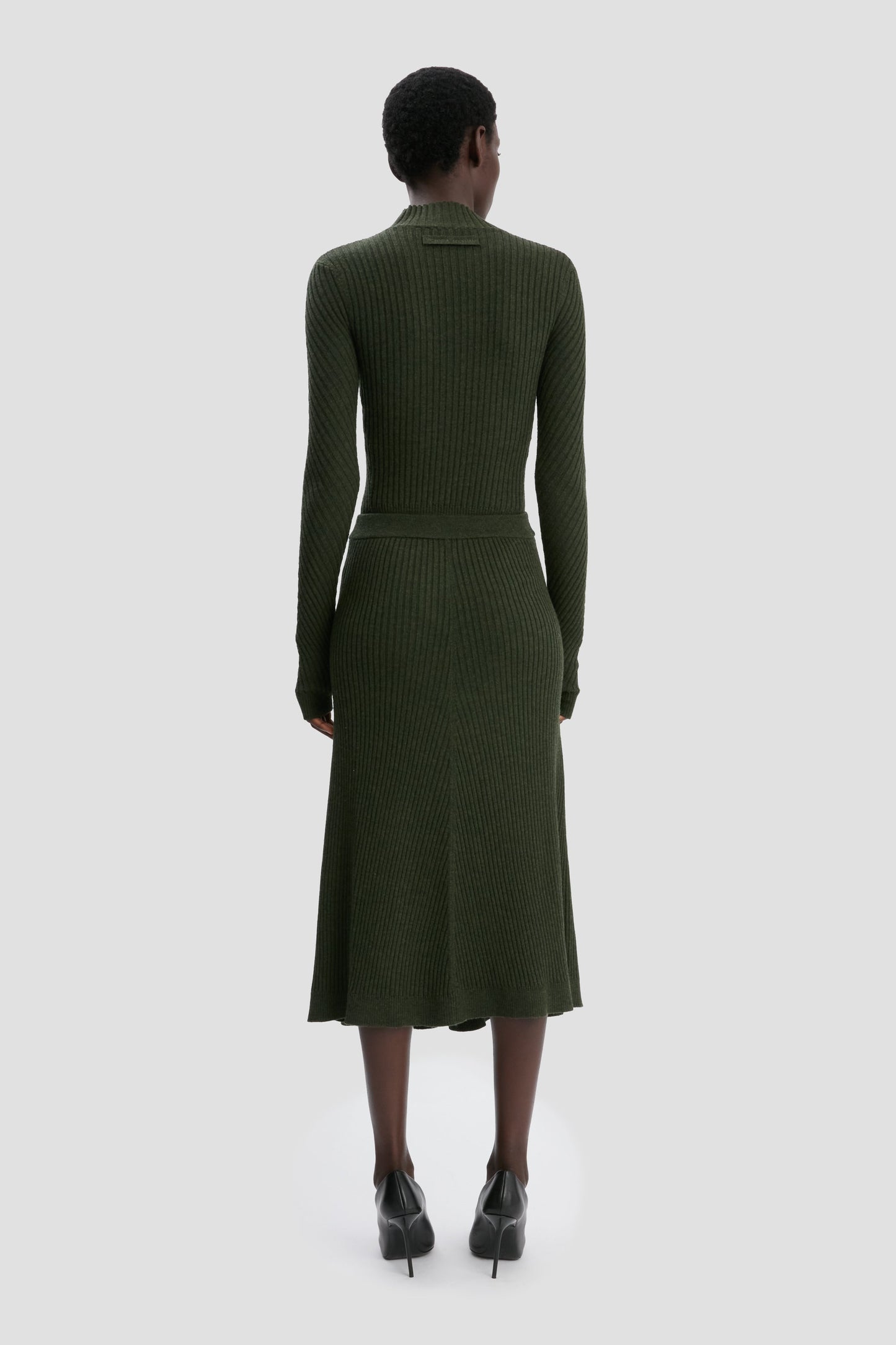 Ribbed Long Sleeve Knit Polo In Oregano