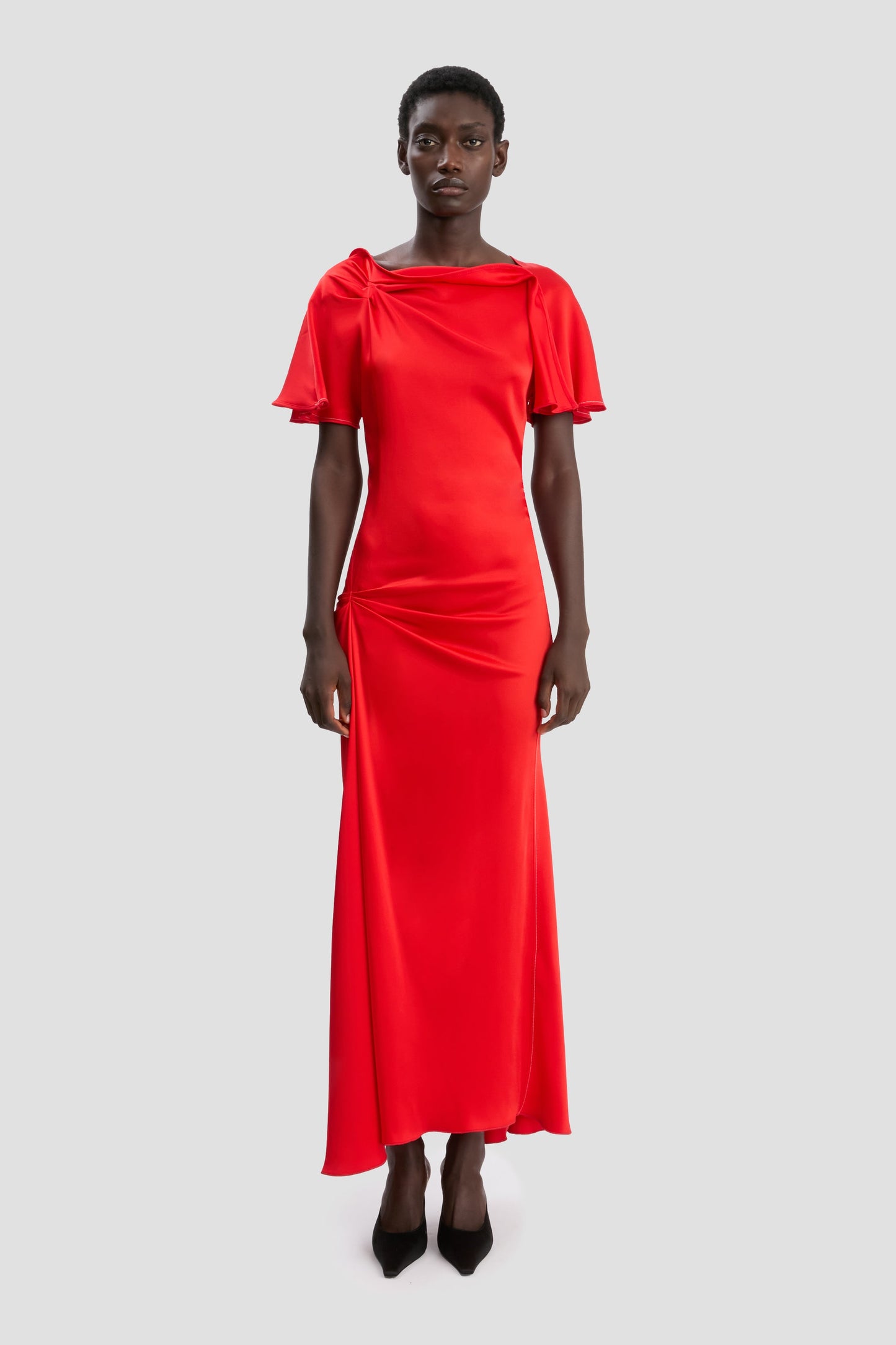 Draped Cap Sleeve Dress In Cayenne