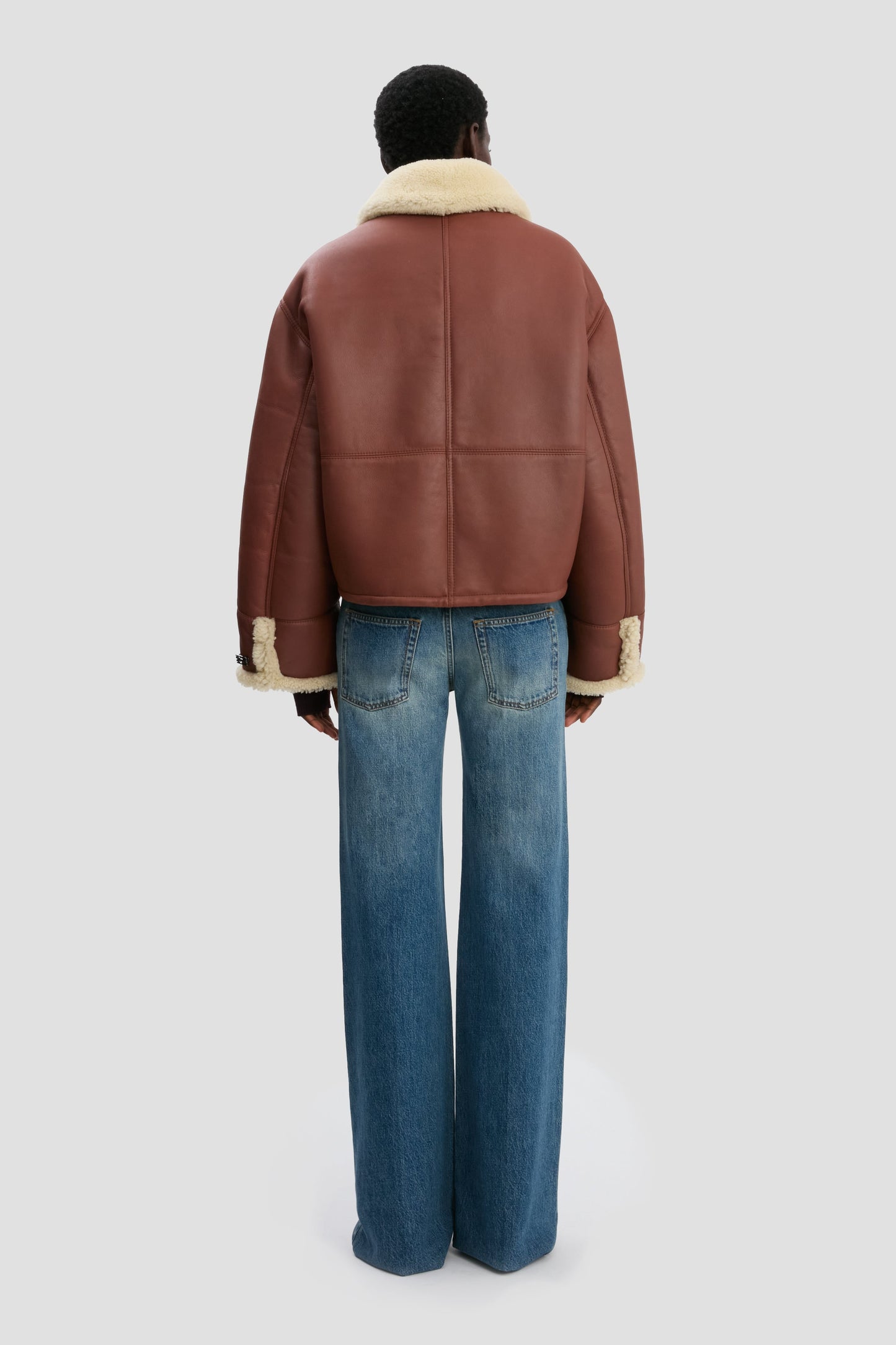 Cropped Shearling Jacket In Brown-Cream