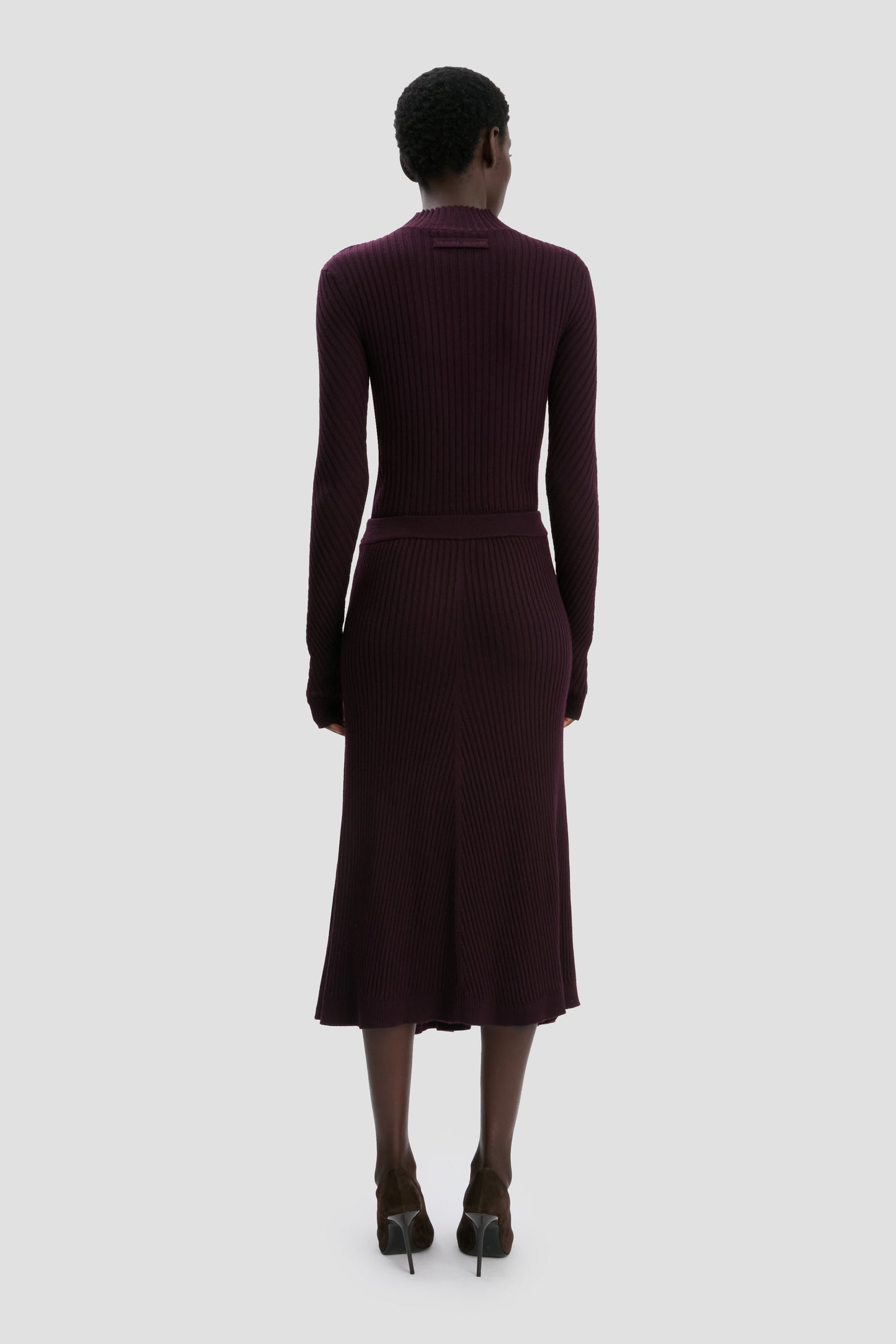Ribbed Knit Midi Skirt In Merlot