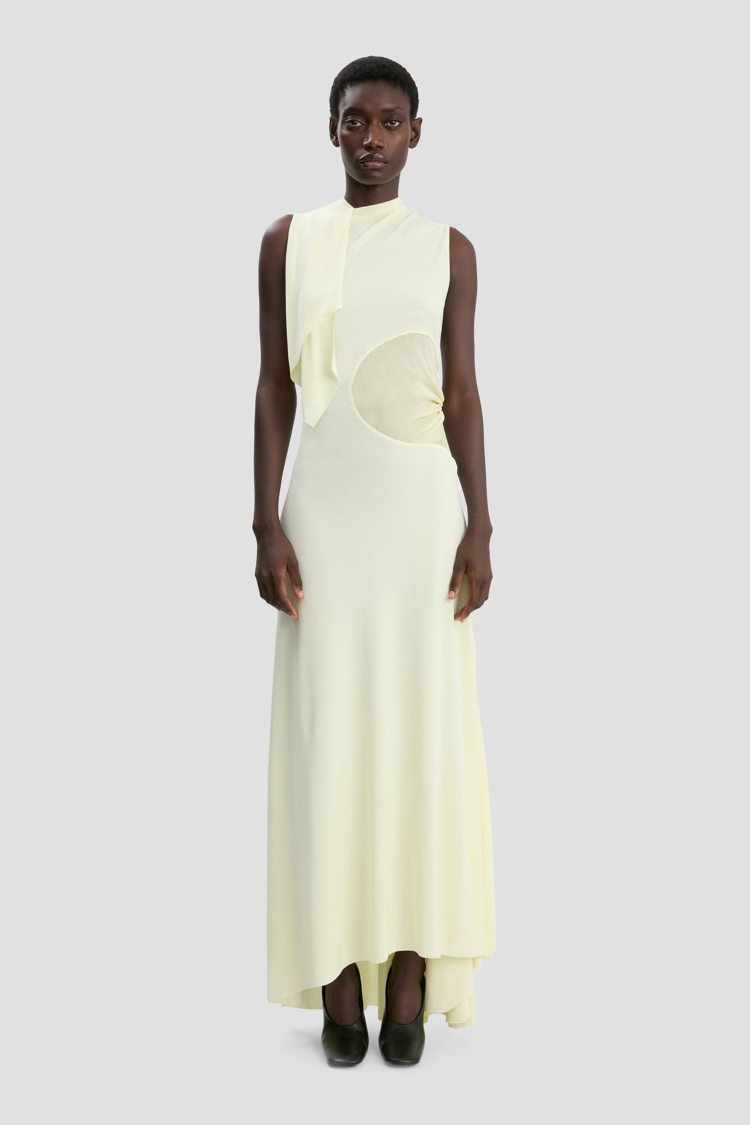 Sleeveless Draped Panel Dress In Frosted Yellow