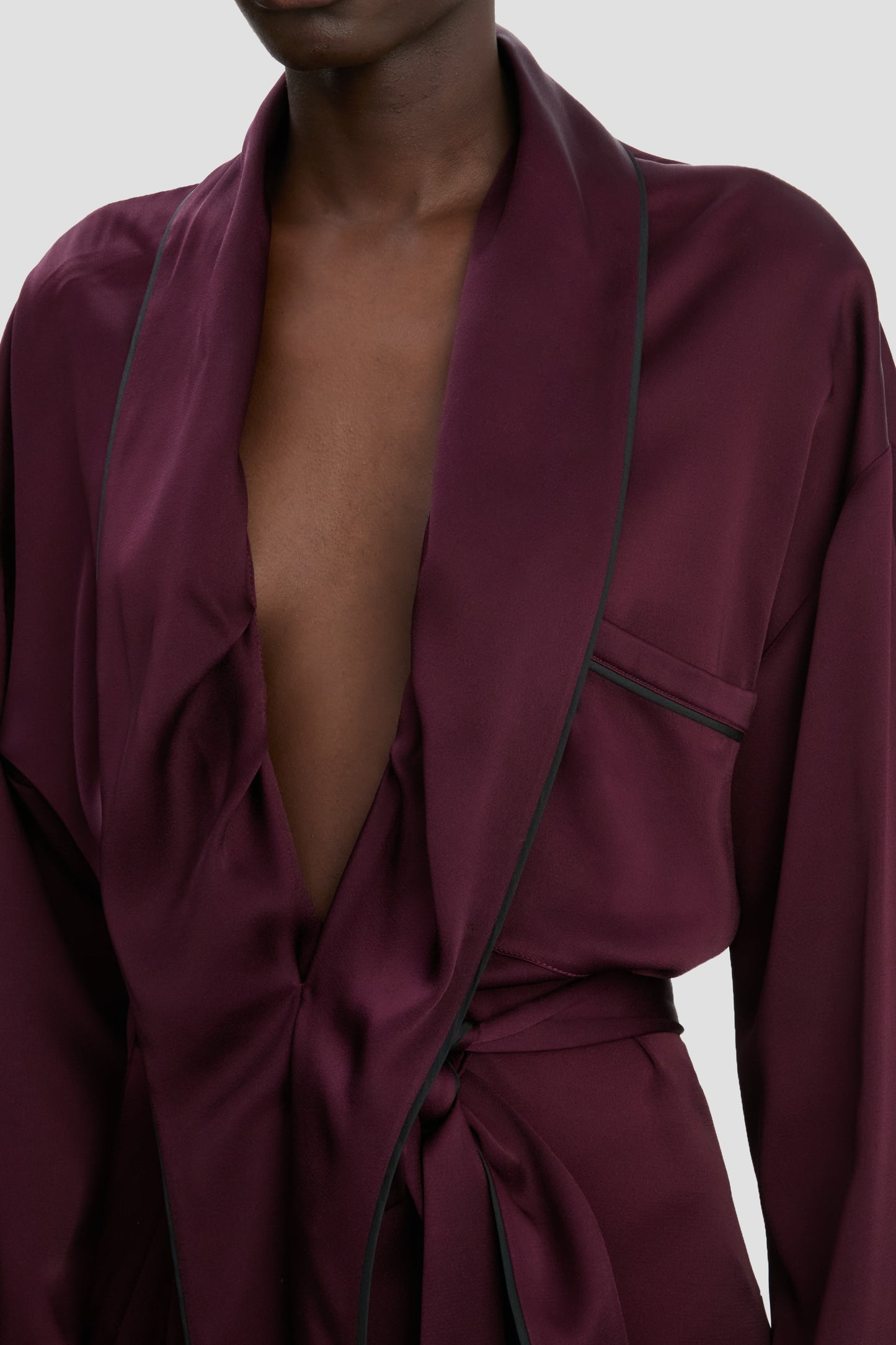 Wrap Detail Gown In Merlot