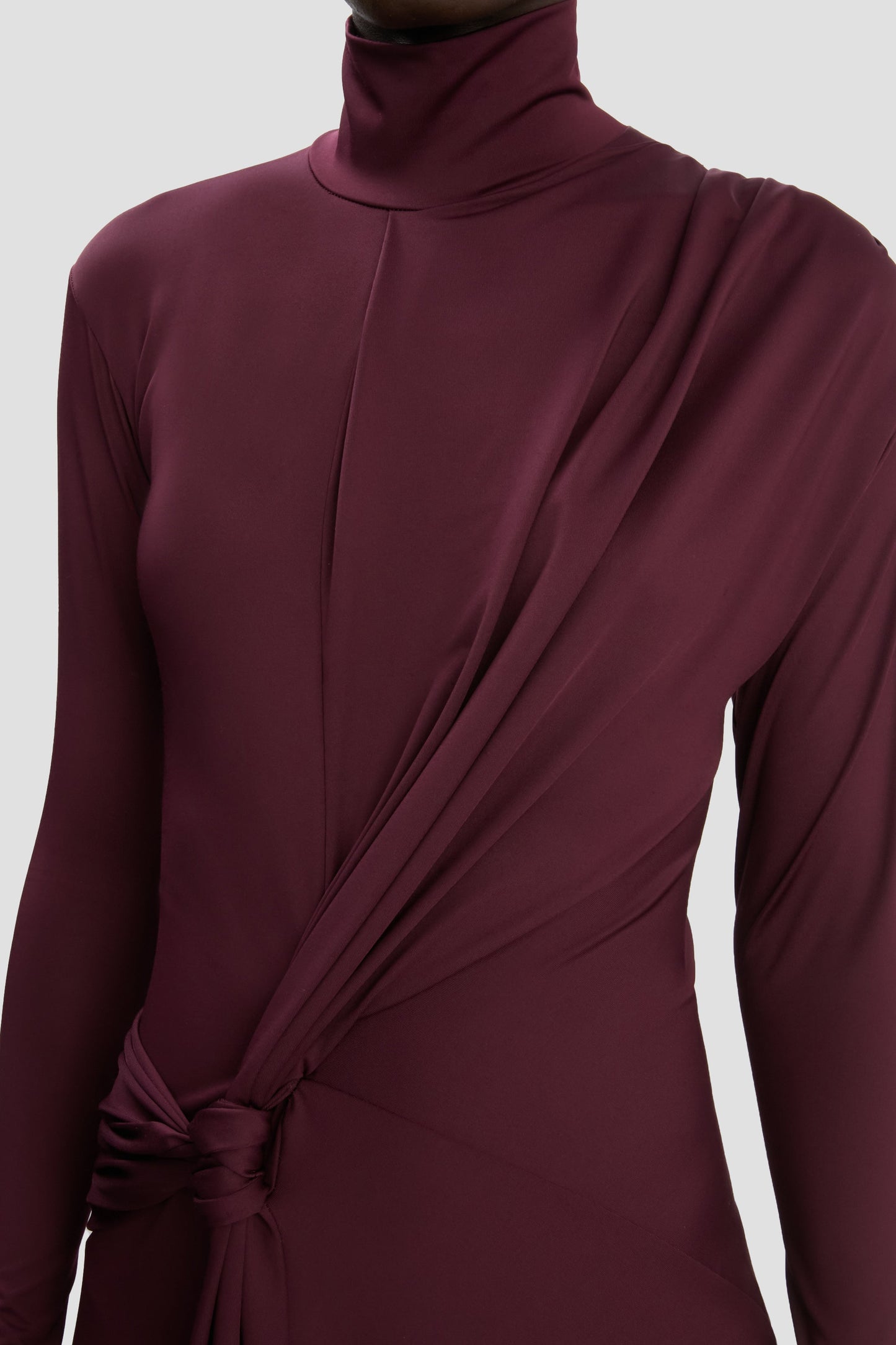 Twist Detail High Neck Midi Dress In Merlot