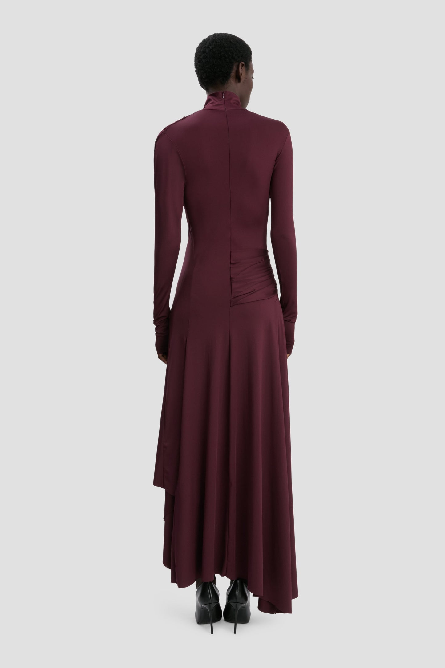 Twist Detail High Neck Midi Dress In Merlot