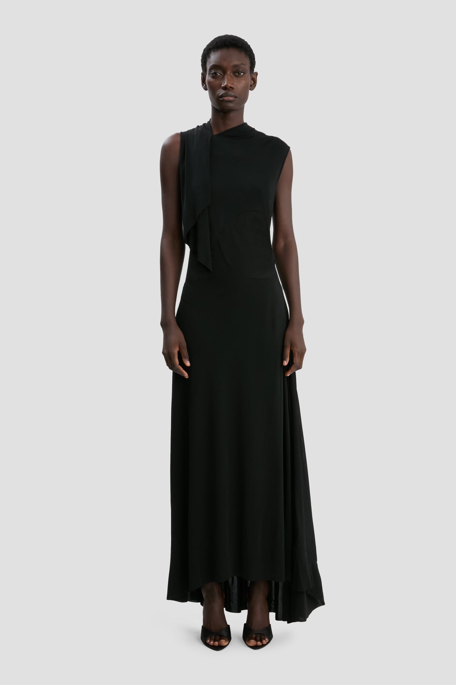 Sleeveless Draped Panel Dress In Black