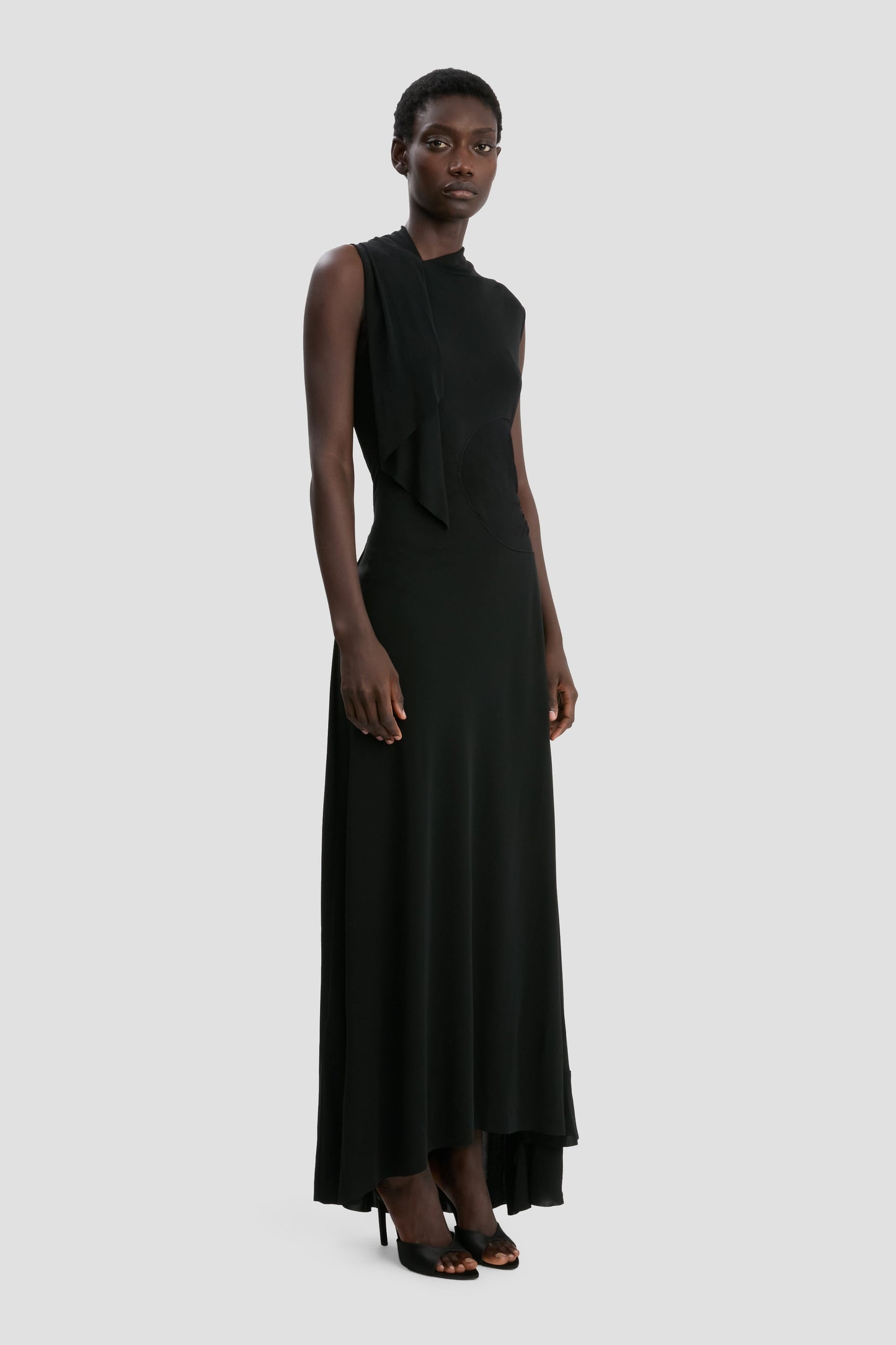 Sleeveless Draped Panel Dress In Black