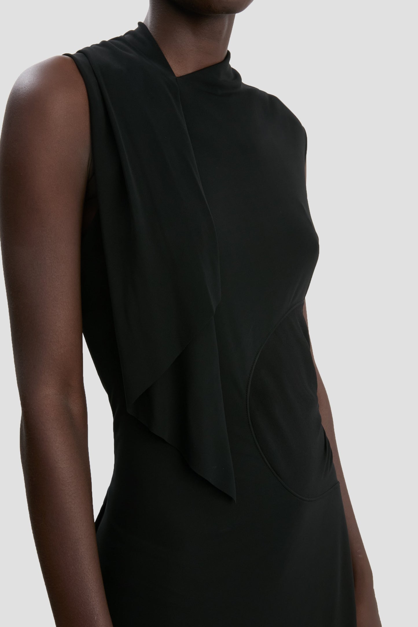 Sleeveless Draped Panel Dress In Black