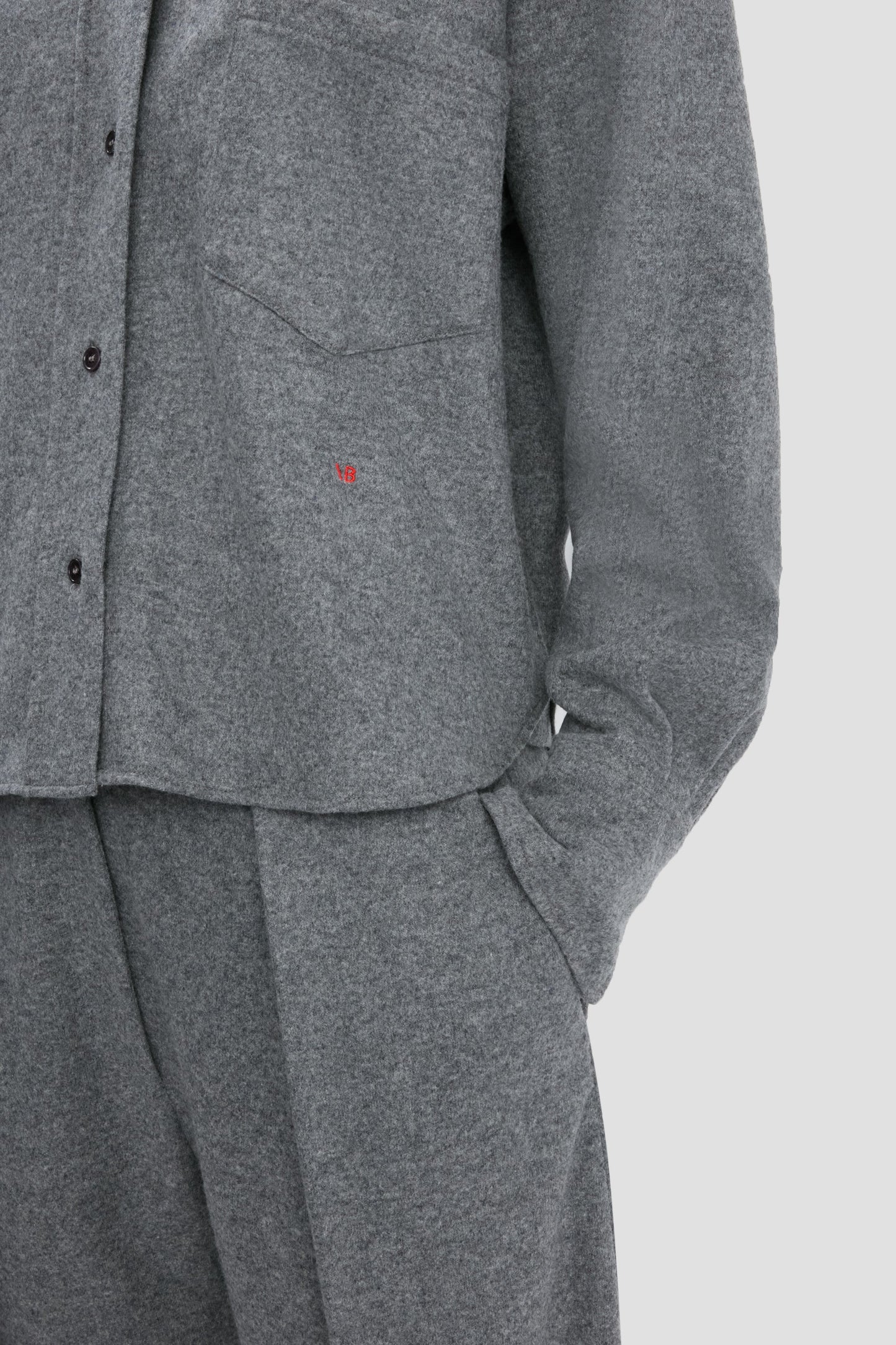 Cropped Long Sleeve Shirt In Grey Melange