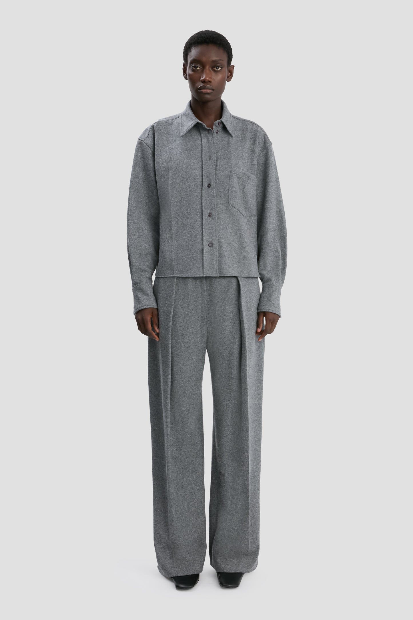 Cropped Long Sleeve Shirt In Grey Melange