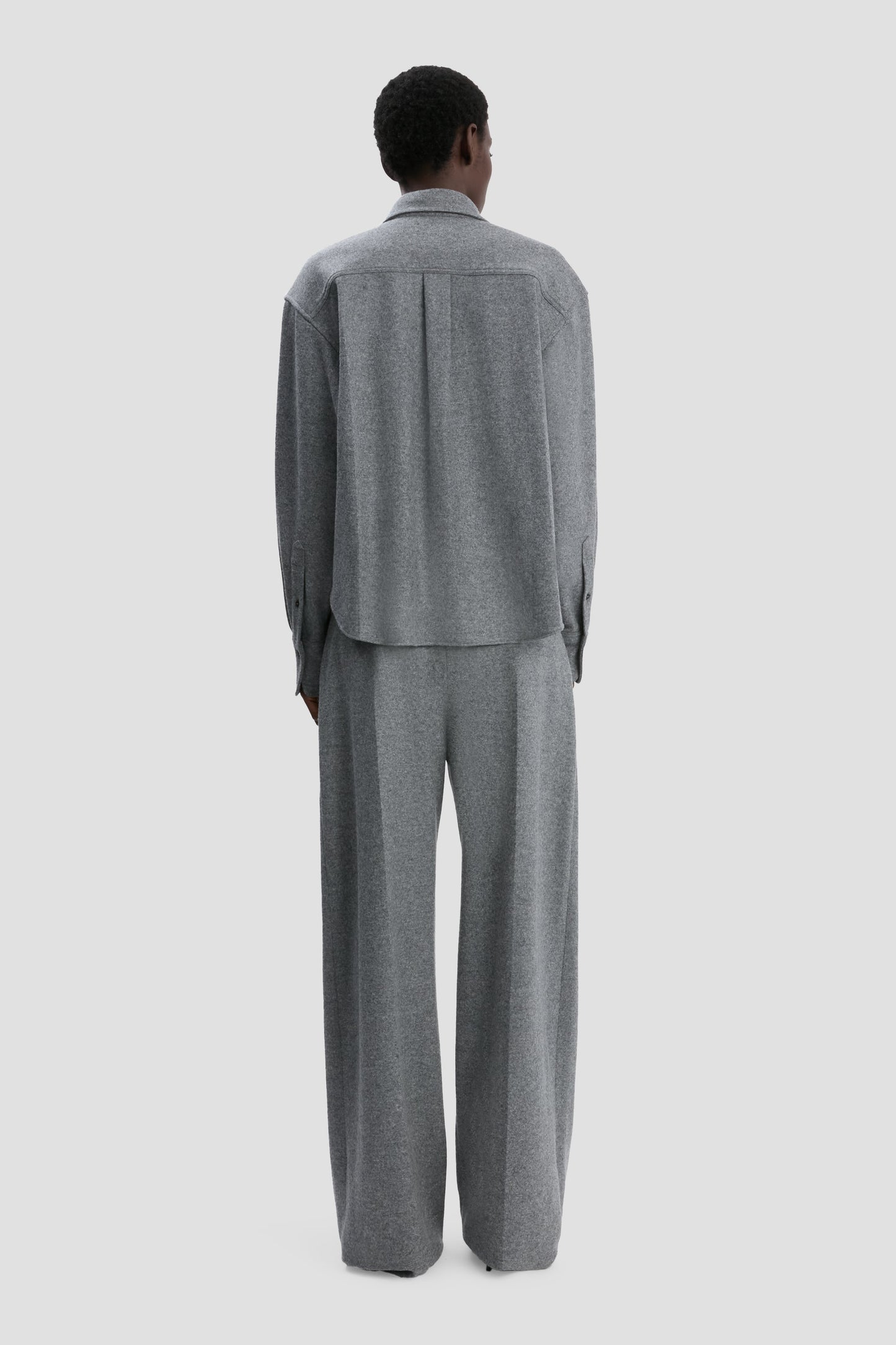 Cropped Long Sleeve Shirt In Grey Melange